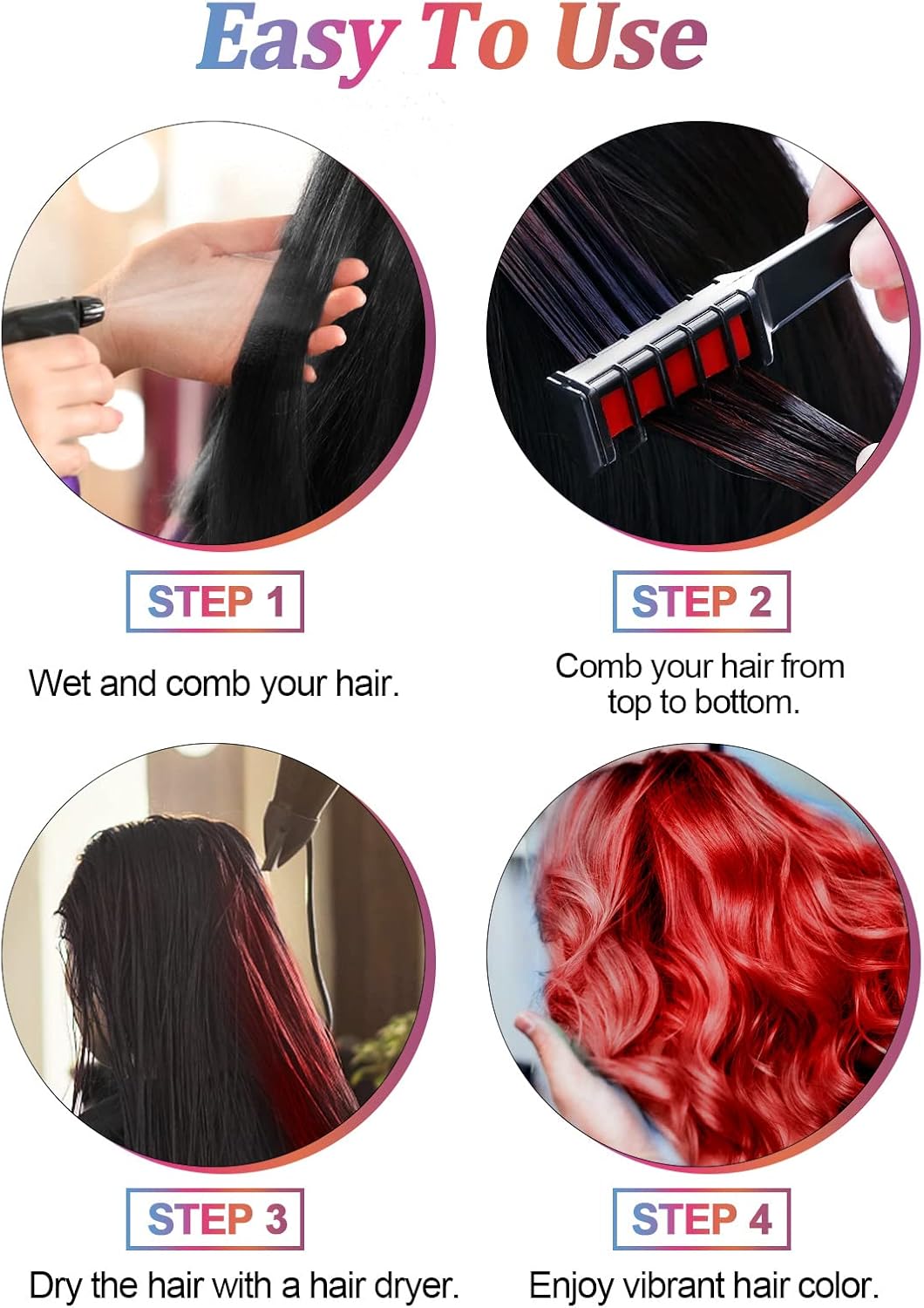 10 PCS Hair Chalk Comb for Girls, TOROKOM Colorful Temporary Bright