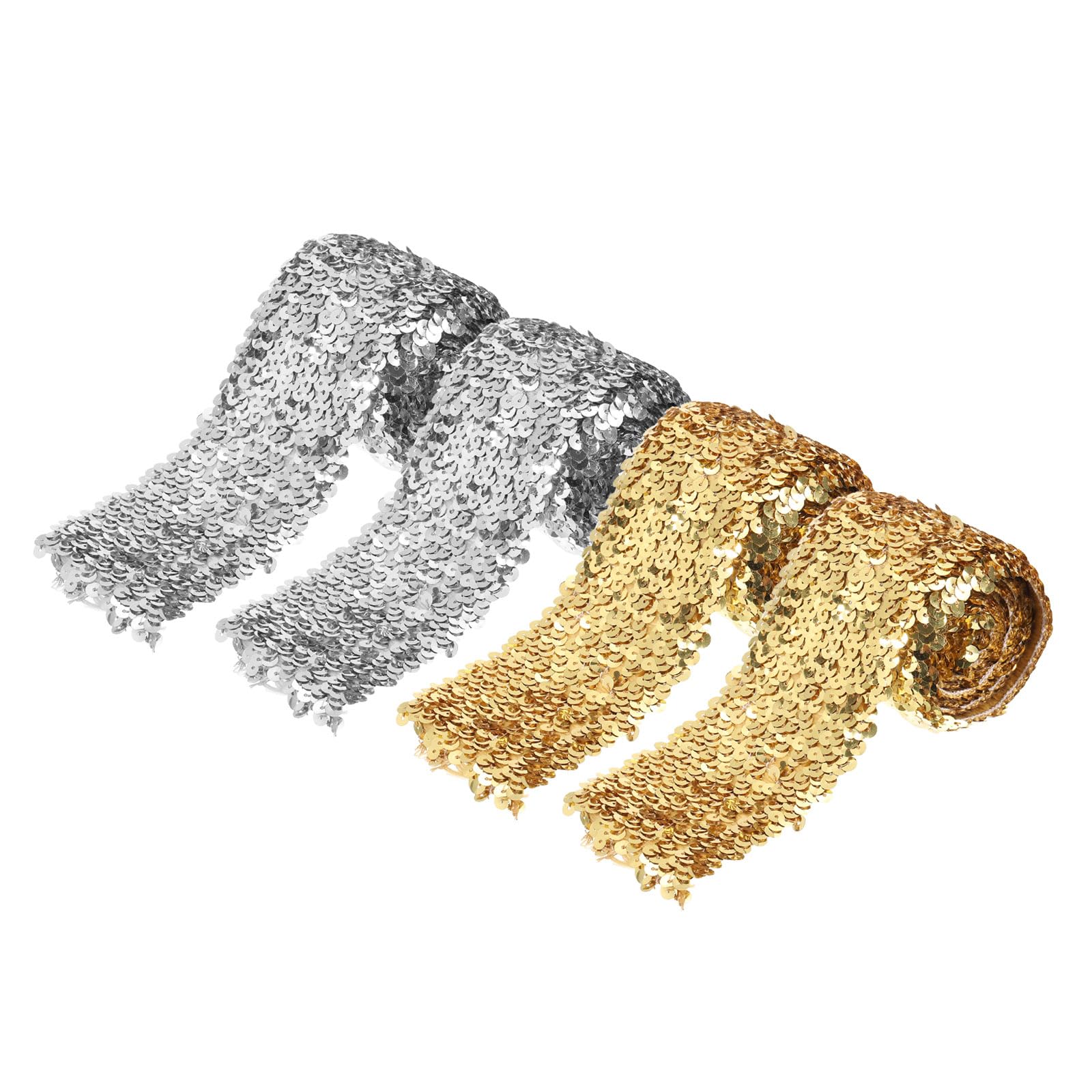 Uxcell 2.2 Yards 2 Inch Elastic Sequins Trim 5 Row Flat Sequin Strip Sequins Fabric Ribbon For Sewing Silver