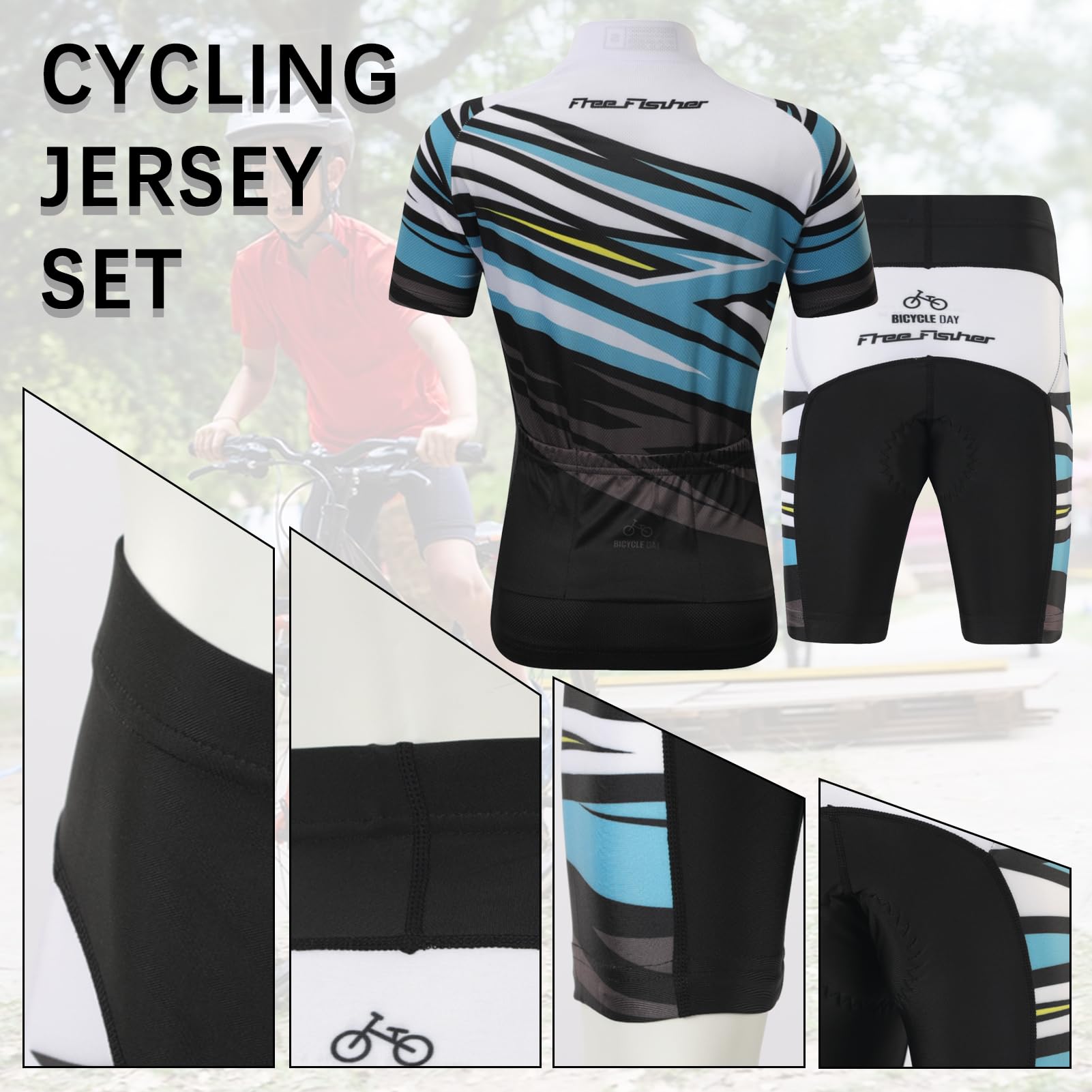 Maillot de ciclismo para niños y niñas, de secado rápido, camiseta de manga corta y pantalón corto con acolchado 3D para el asiento, transpirable, ropa de ciclismo