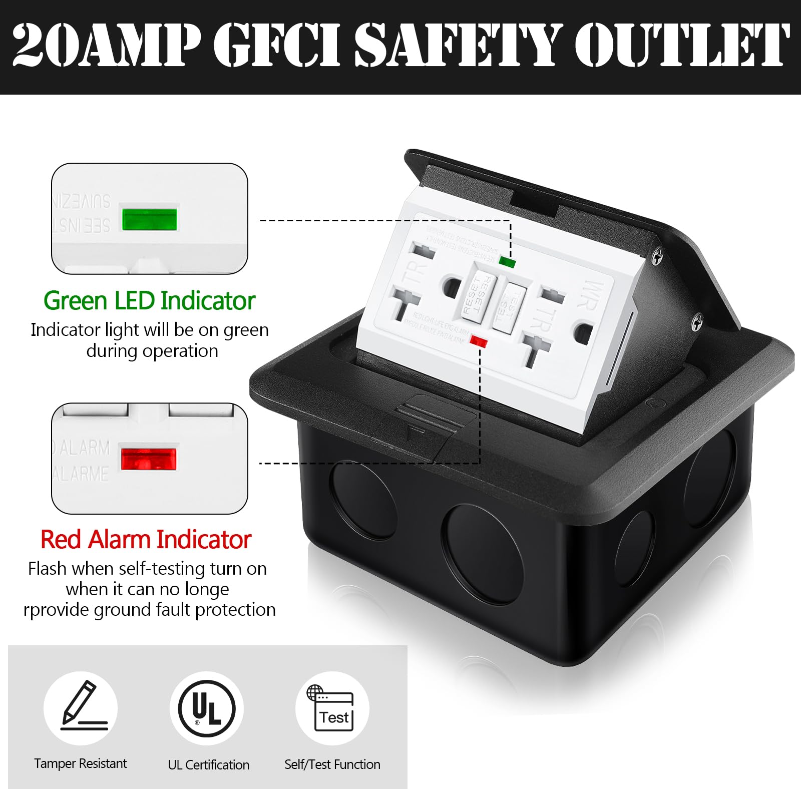Pop Up Floor Outlet Kit Waterproof Electrical Outlet Cover Box - View #8