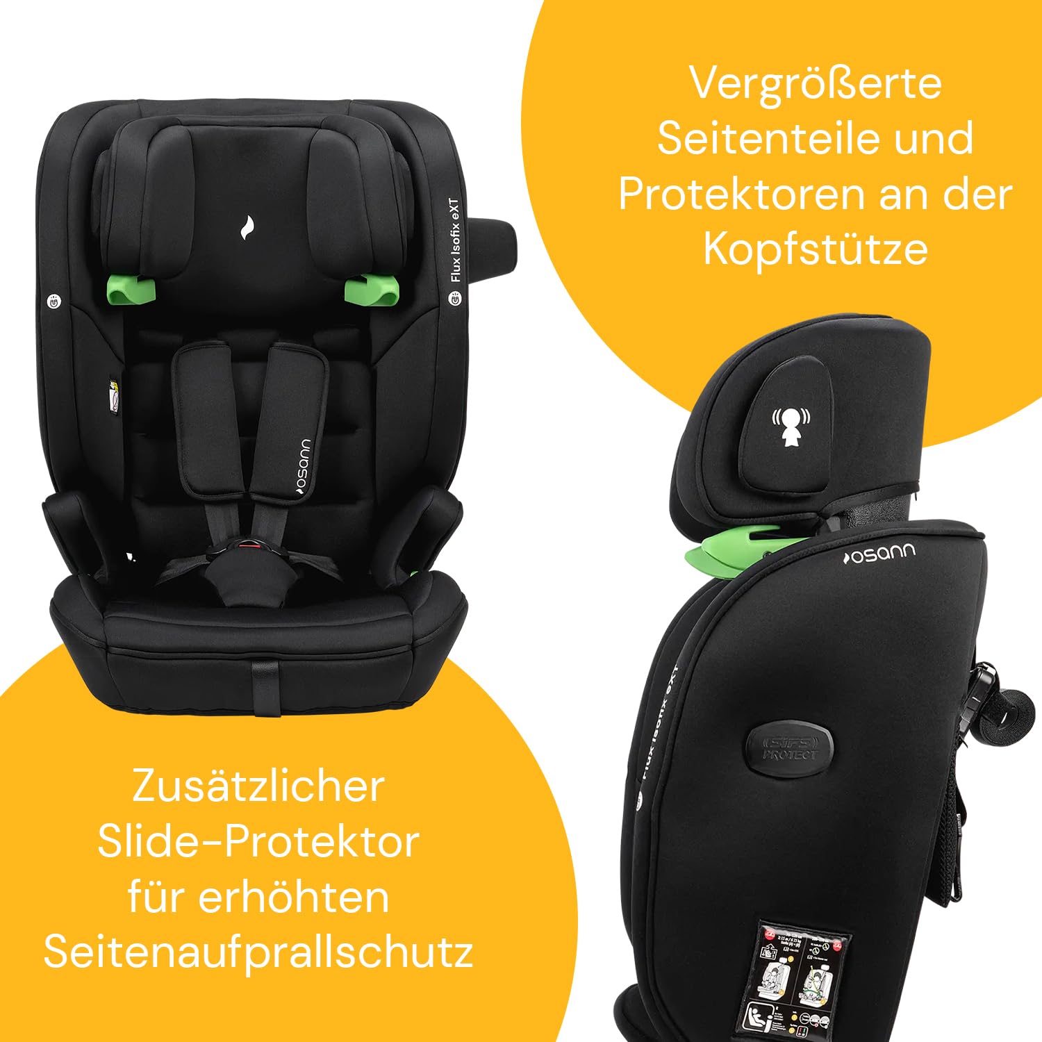 OSANN - Fotelik samochodowy dla dzieci Flux Isofix eXT i-Size Top-Tether ze zintegrowanymi czujnikami - 76-150 cm - 15 miesięcy do 12 lat - Grupa 2/3 -, 14-pozycyjne wysokości