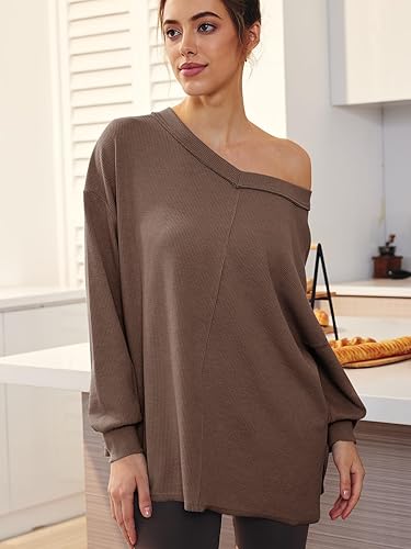 Vista 3 de Trendy Queen Sudaderas de gran tamaño para mujer, suéteres casuales, holgadas, de manga larga, camisetas de moda para otoño 2023