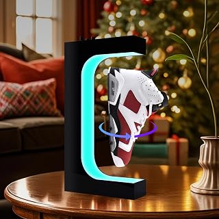 DuliCube Hanging Shoe Organizers Levitating Shoe Display Magnetic Rotating Floating Sneaker Stand Hanging Shoe Organizers with Color LED Lights for Store Display Home Decoration Advertising Exhibition Gift