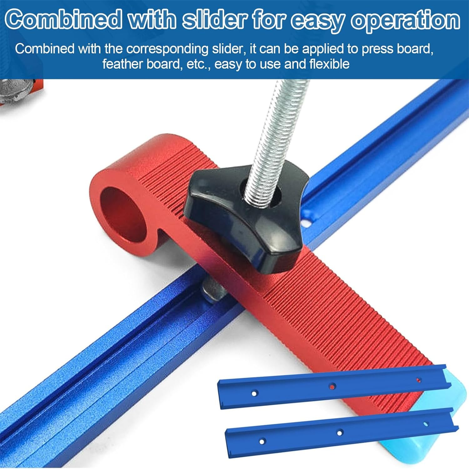 Aluminum Alloy T-Track 400mm Blue with Self Tapping Screws M8 Handles M8/M6 T-Track Sliding Nuts for Woodworking Workbench Saw (Blue)