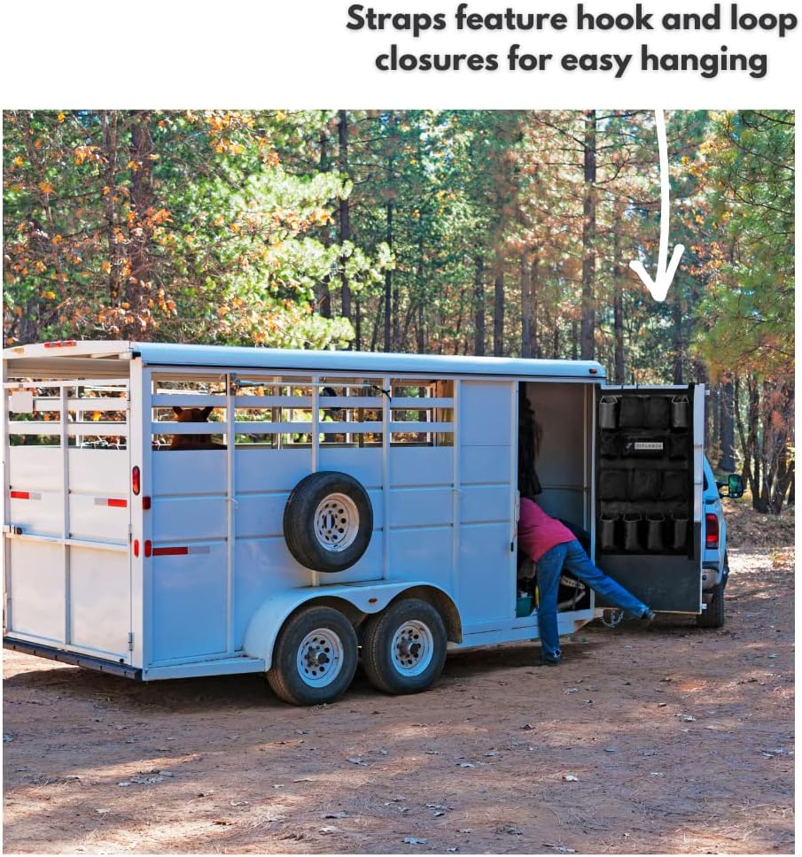 Equine Long Trailer Door Caddy - Horse Trailer Door Caddy Grooming Bag Stall Organizer - Horse Equipment Trailer Door Caddy Storage Bag - Trailer Grooming Bag Door Caddy Organizer
