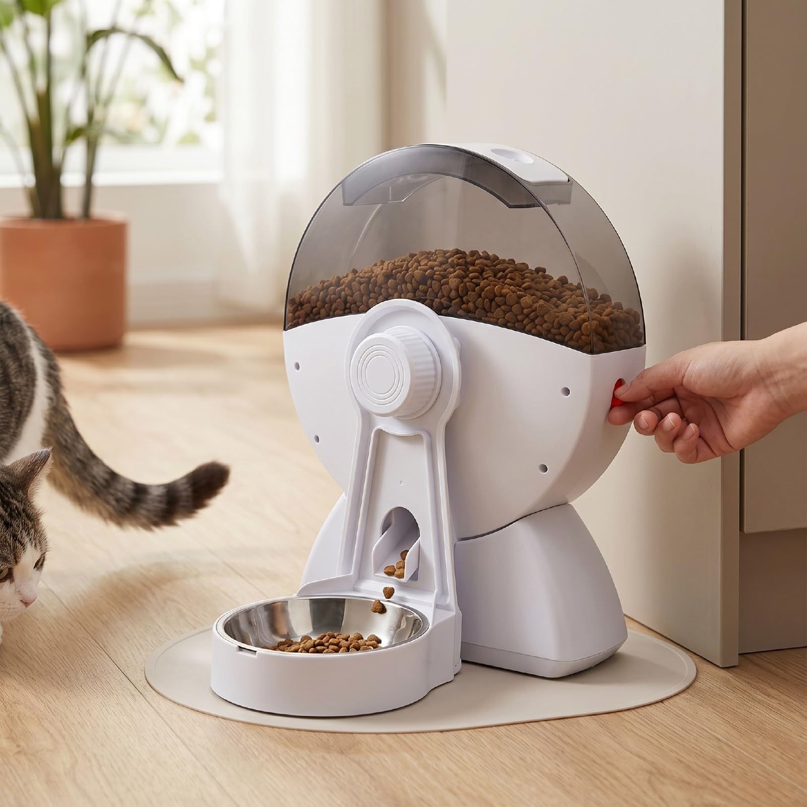Luocute Dispenser Automatico di Cibo per Cani e Gatti con Telecomando Timer | Supporto per appendere gabbia intelligente a bassa potenza per mangiatoia per animali domestici, capacità 2 litri, per