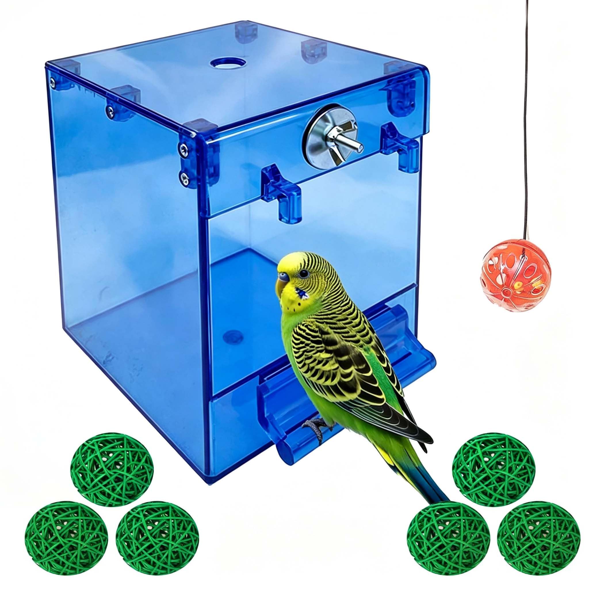 kathson Bird Bath for Cage,Hanging Parrot Bath Box Bathtub,Blue
