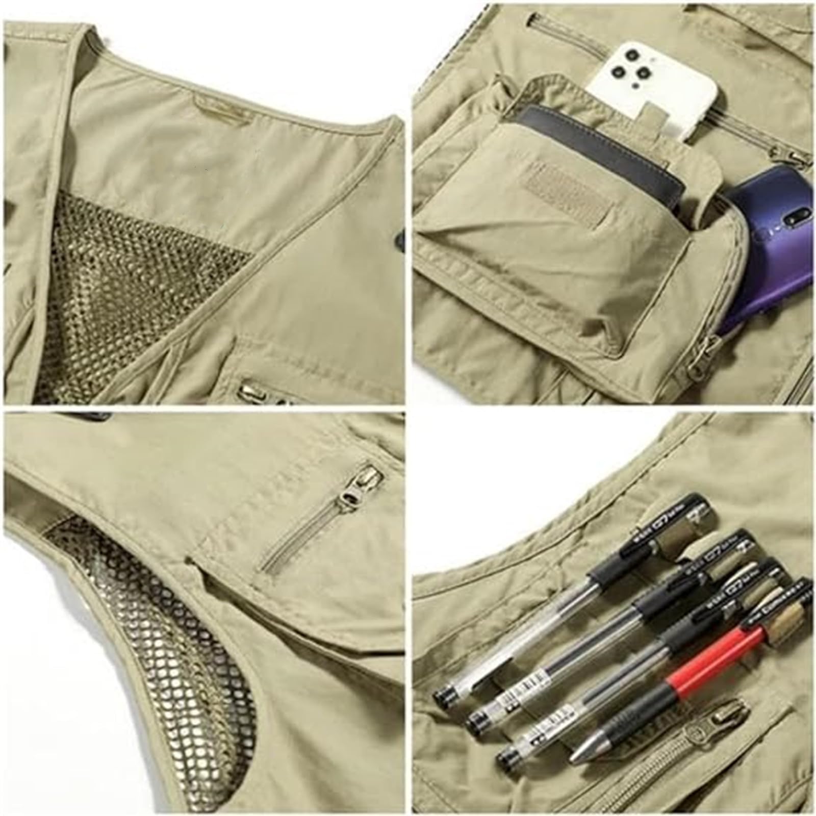 Gilet cargo in rete traspirante con zip, gilet estivo da lavoro da uomo con tasche, gilet tattico ad asciugatura rapida multi-tasca