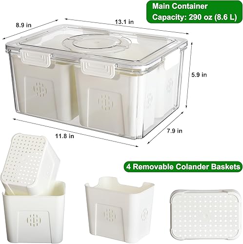 Miniatura 9 de Taiuloo Bandeja dividida para verduras con tapa hermética, 6 compartimentos, caja extraíble para aperitivos, contenedor de charcutería, organizador