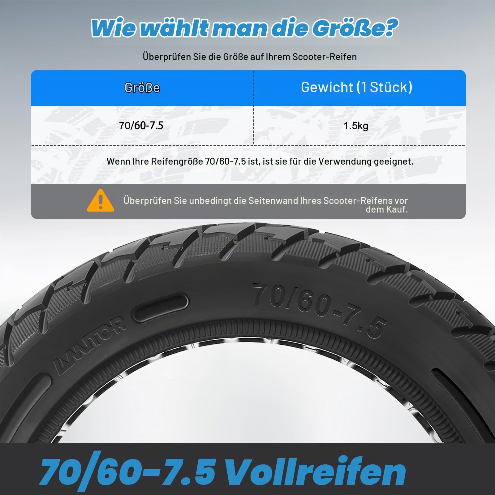 70/60-7.5 Reifen Vollgummi Offroad für Segway ZT3 Pro/Segway-Ninebot MAX G3 Reifen E Scooter Vollgummi 11 Zoll 70/60-7,5, Abriebfeste & Pannensichere, Wartungsfrei & Langlebig, Schwarz, 1PCS