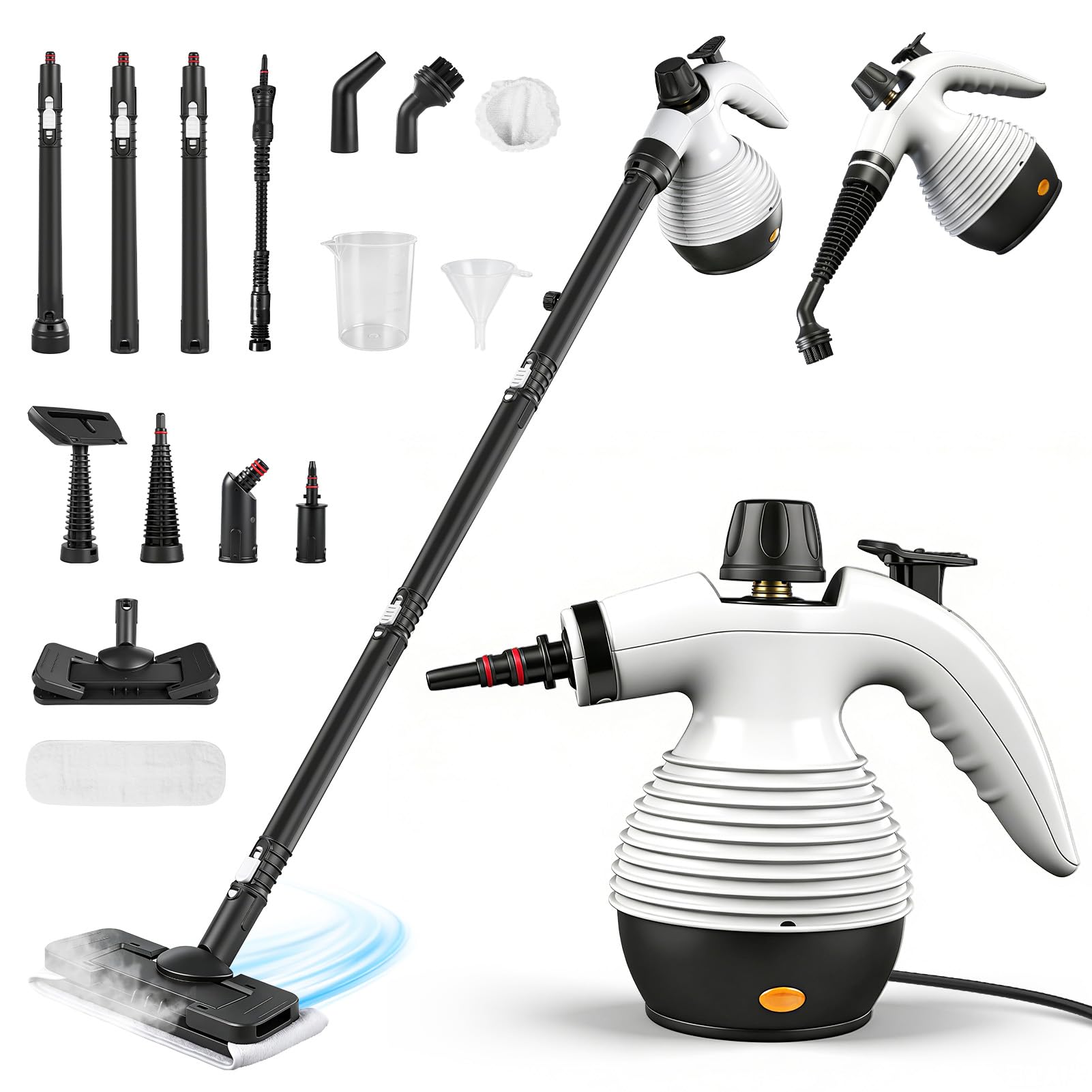2 in 1 Pulitore a Vapore Portatile/Scopa a Vapore, 1050W Steam Cleaner 135°C Riscaldamento Rapido con 350ml Serbatoio, per Varie Superfici Come Piastrelle Divani e Cucine