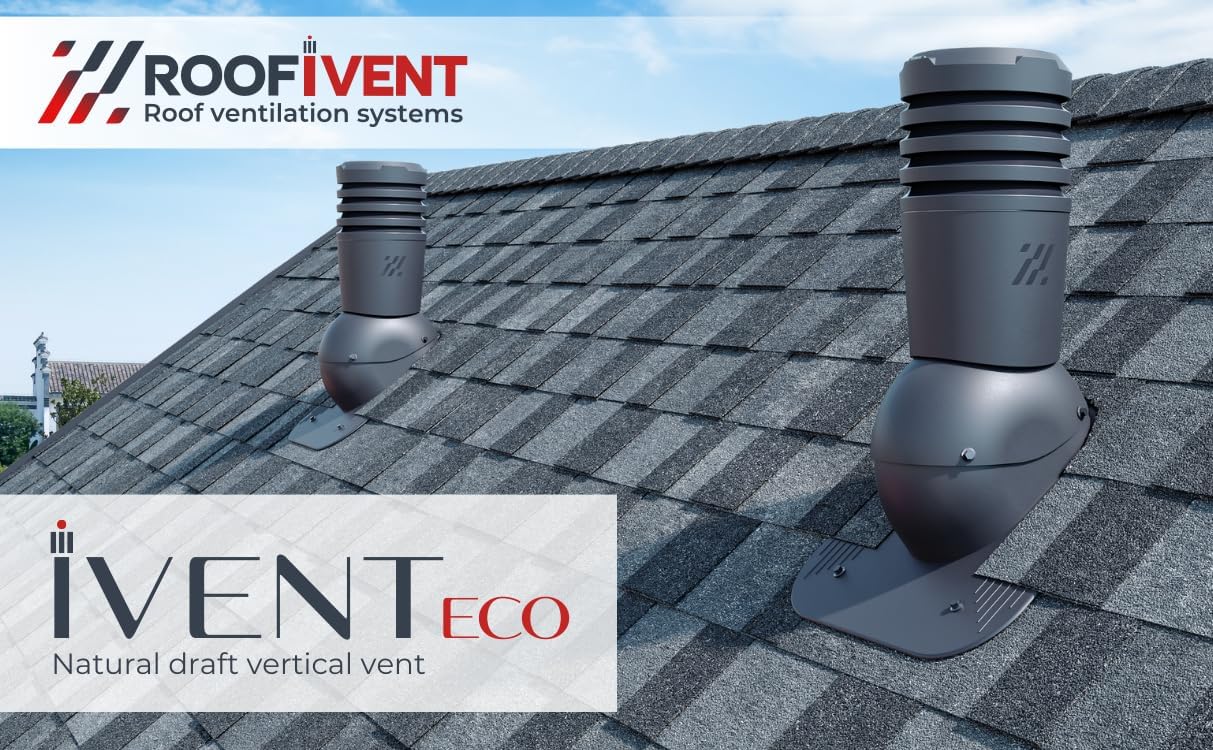 ROOFIVENT IVENT ECO 6 inch Exhaust roof Vent for Kitchen/Bathroom/attic for Shingle or Slate roof/Easy Installation with Built-in Spirit Levels/Brown/UV Stable Polypropylene/Condensation Drainage