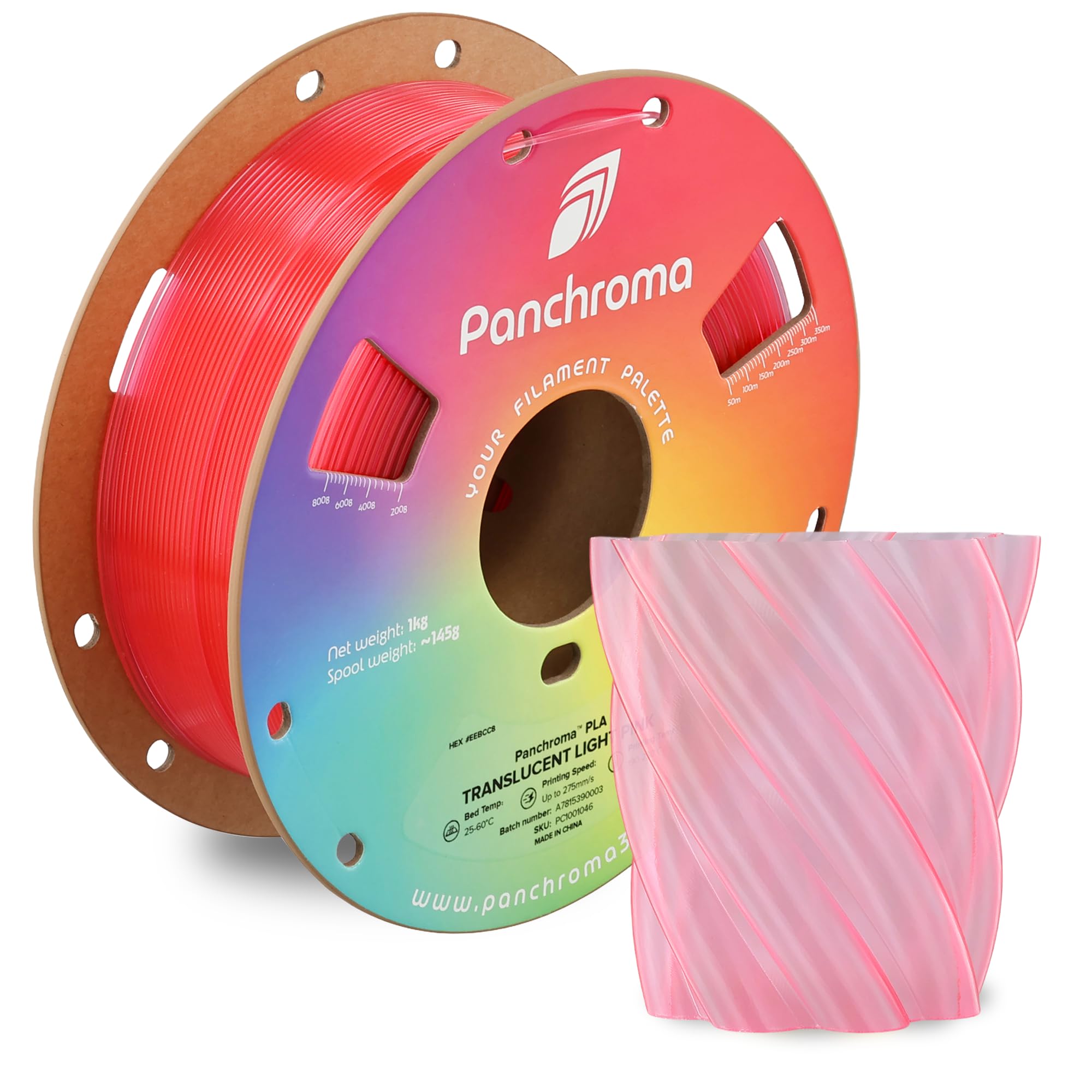 Polymaker Panchroma Translucent PLA Filament 1.75mm, 1kg, Light Pink | Neatly Wound, Semi Transparent PLA, Easy Print &amp; Smooth Feeding, Compatible with Bambu Lab &amp; Most 3D Printers