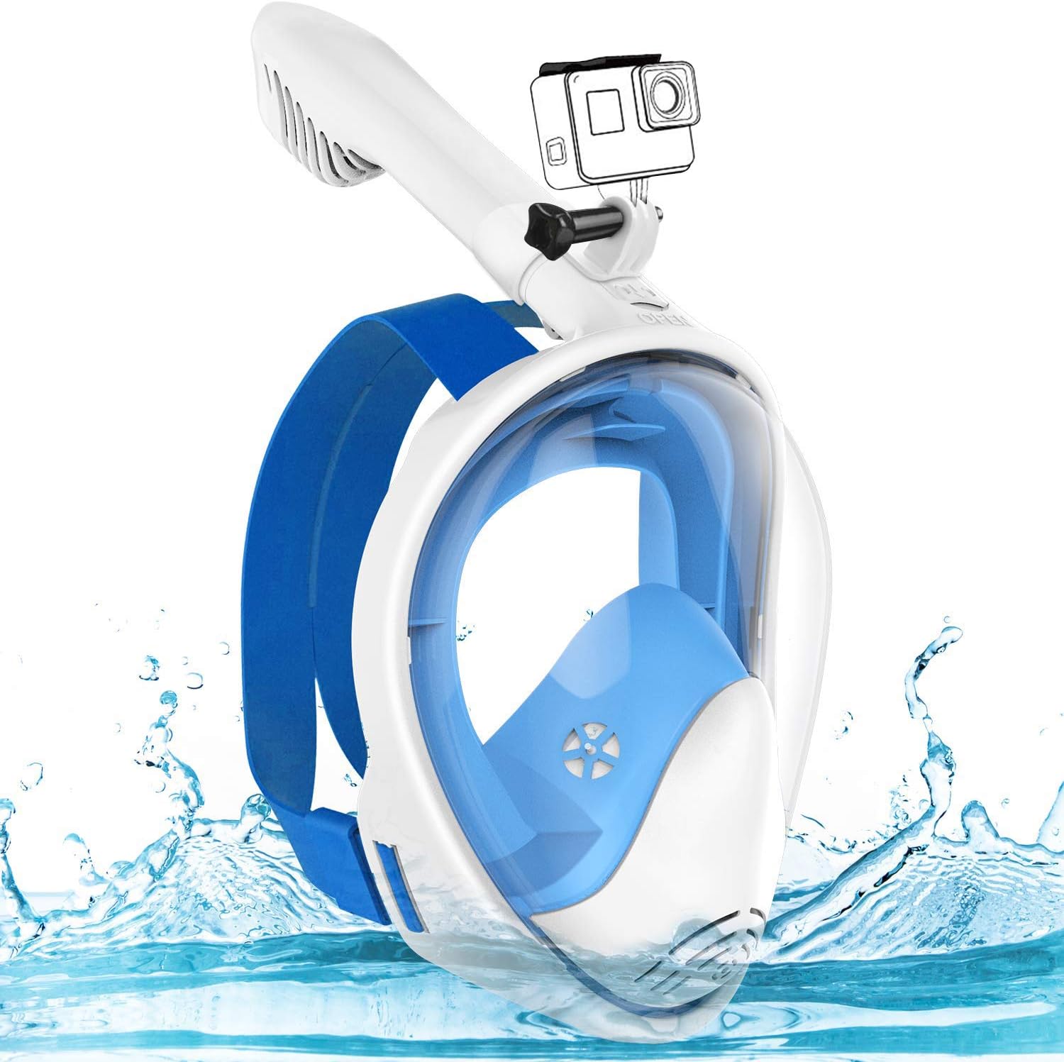 HUIYEA Snorkel Mask Full Face Snorkeling Masks 180° Seaview Easy Breathing Diving Mask for Adults Anti-Fog Anti-Leak Safety Diving with Adjustable Head Straps & Detachable Camera Mount