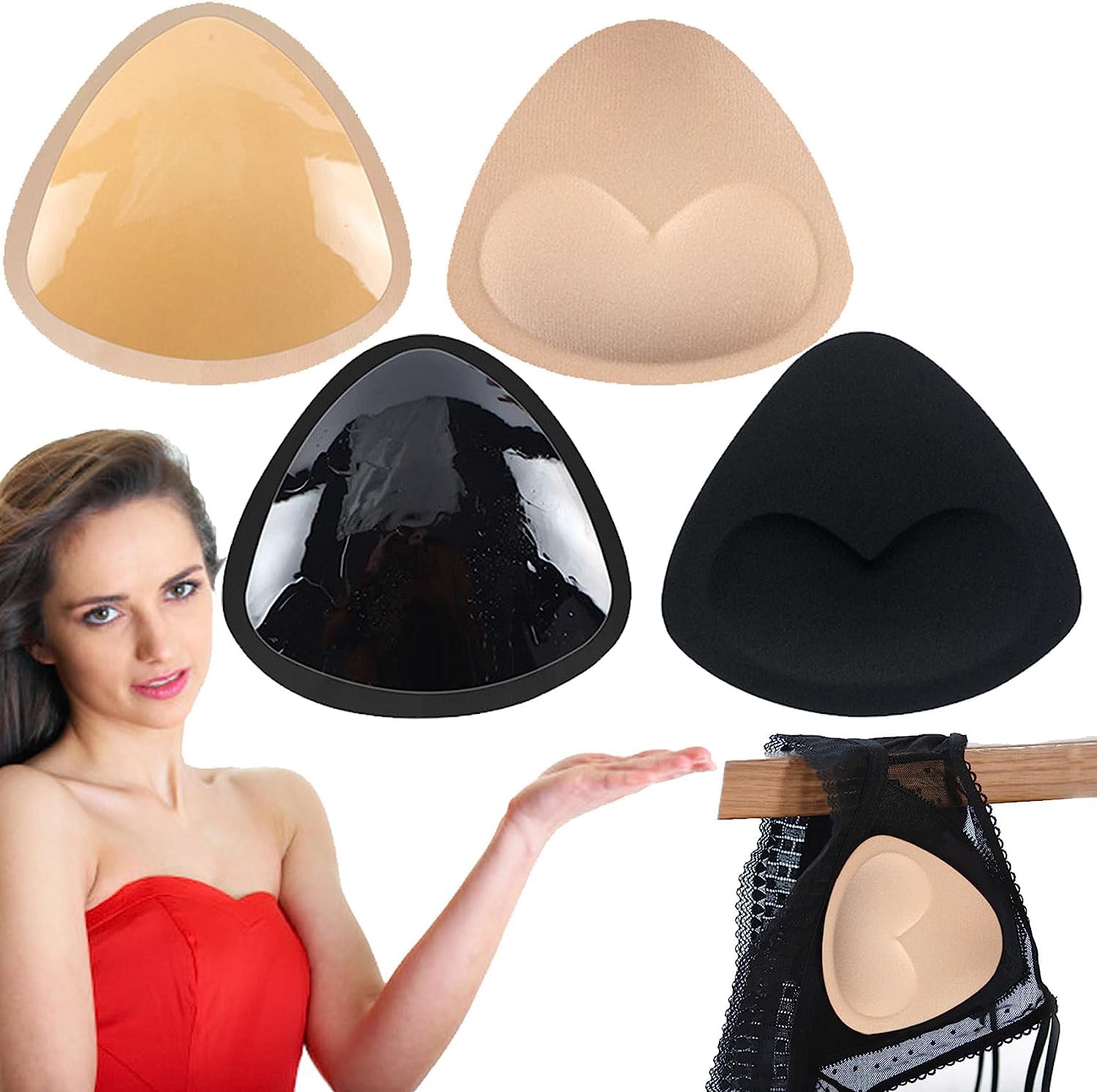 Exqst Beige+Black 2 Pairs Boomba Bra Inserts Boomba Ultra Boost Insert Bra Reusable Boomba Adhesive Bra