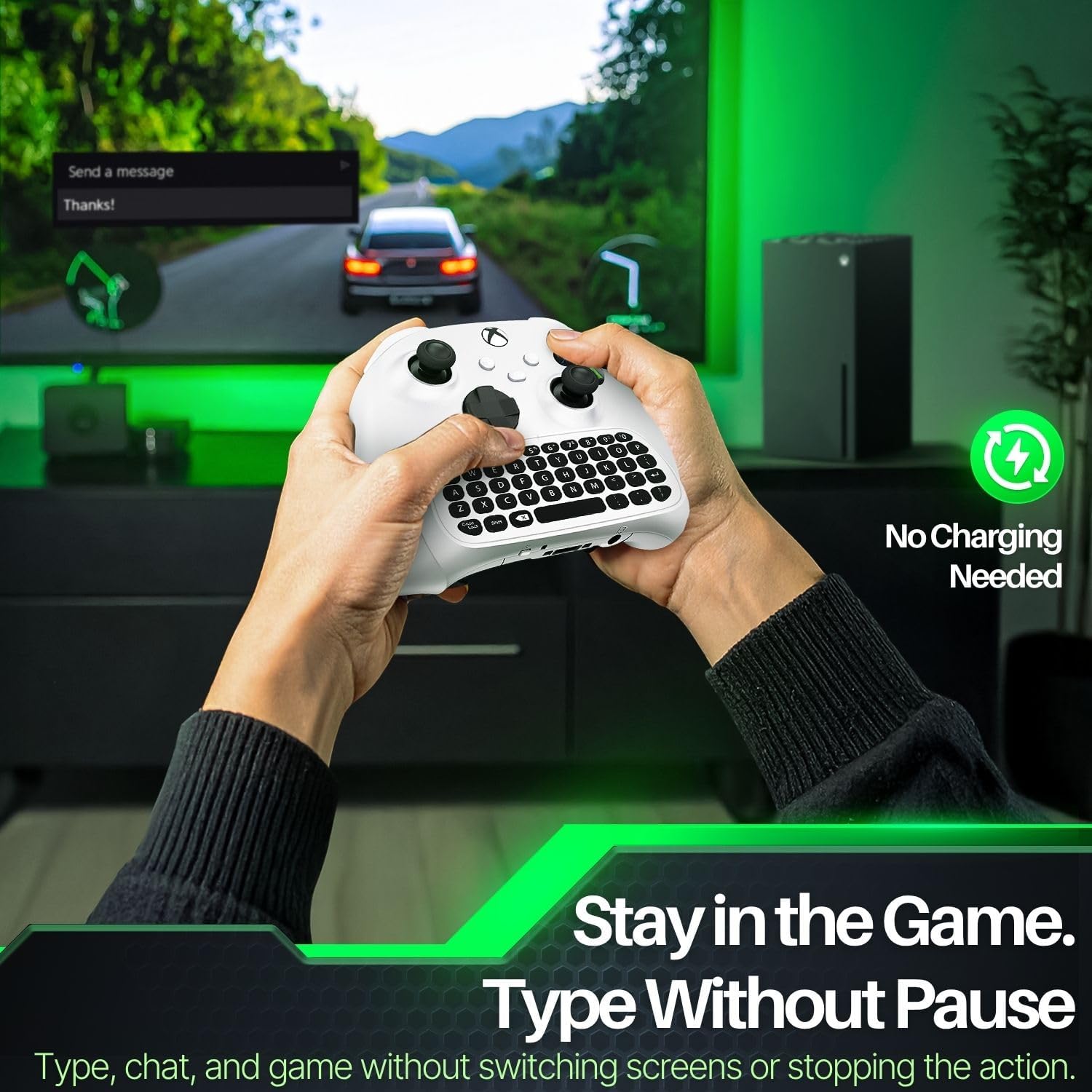 TNP Wireless Chatpad for Xbox One Controller S/X & Series S/X - 2.4Ghz White Mini Text Messenger Chat Pad for Xbox One, Controller Keyboard Attachment Accessory - Image 6