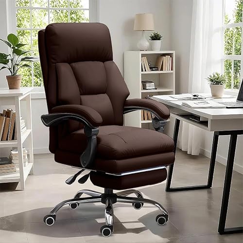 Silla de oficina ejecutiva de escritorio con reposapiés, respaldo alto, silla giratoria de trabajo con ruedas