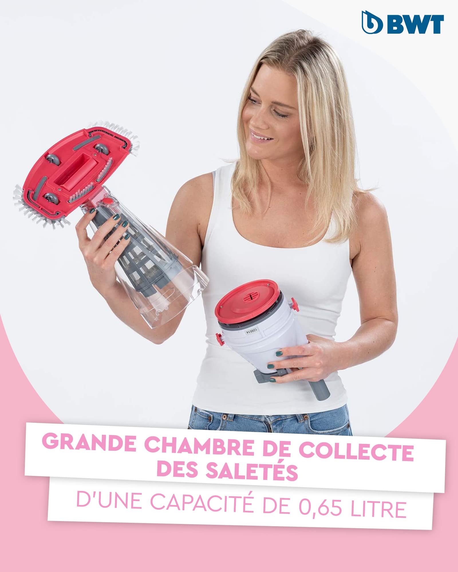 BWT Aspirateur de Piscine BC50 – aspirateur sans Fil à Batterie pour Nettoyage de Piscine, aspirateur de Fond avec Filtre, Alternative au Robot, kit d’Entretien