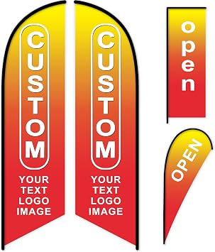 Custom Advertising Feather Flags for Business Outside Only Flag, Personalized Double/Single Sided Feather Banner Flags with Logo Text, Customized Business Open Flag Sign, Swooper Flag Feather