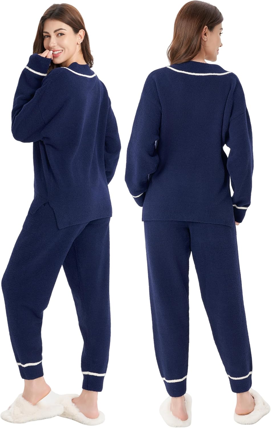 DAVID ARCHY Fleece Pajamas for Women Warm Fuzzy Winter Cozy Soft Comfy Long Sleeve 2 Peices Pj Sets Sleepwear Loungewear - Image 2