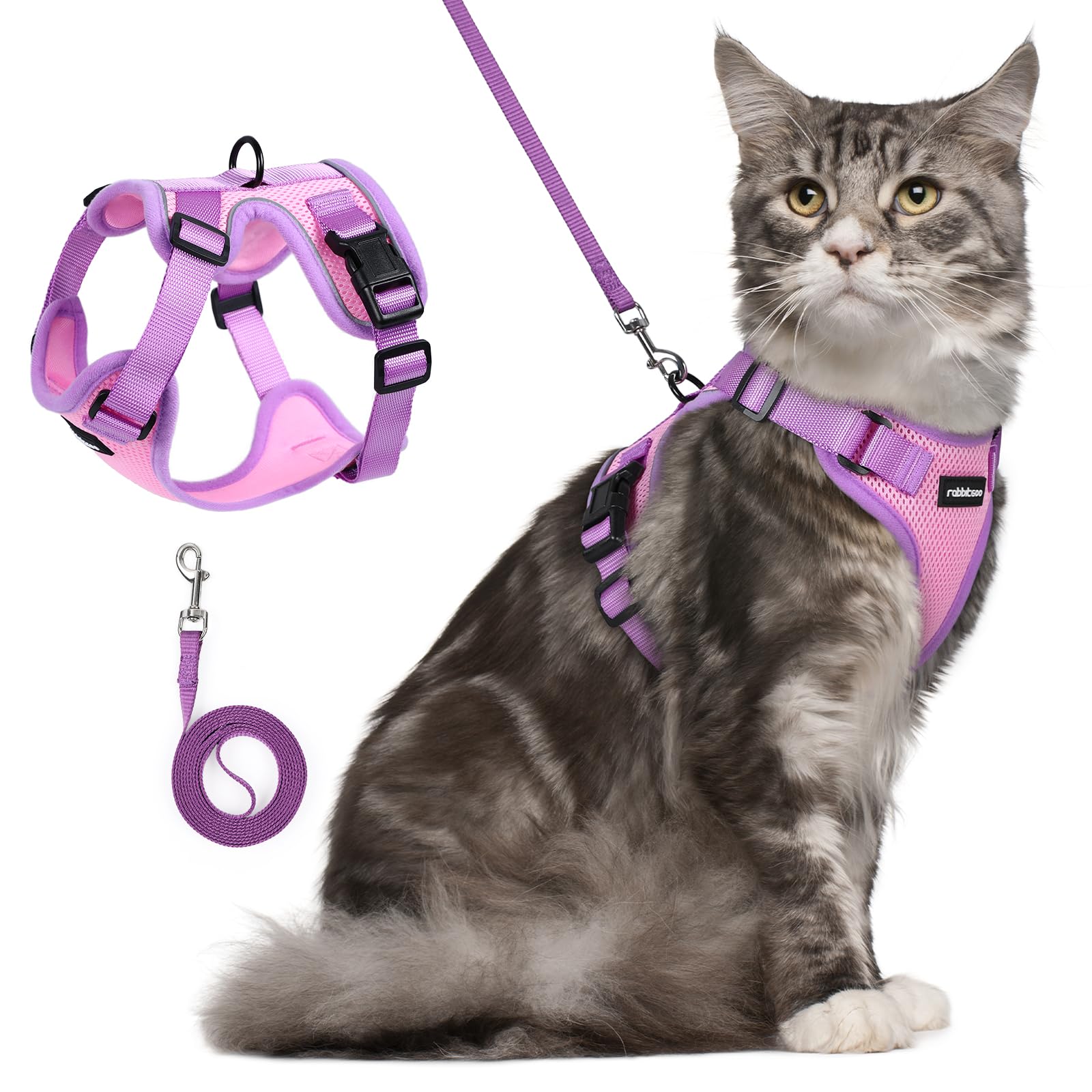 rabbitgoo Cat Harness and Leash Set, Escape Proof, Pink &amp; Purple