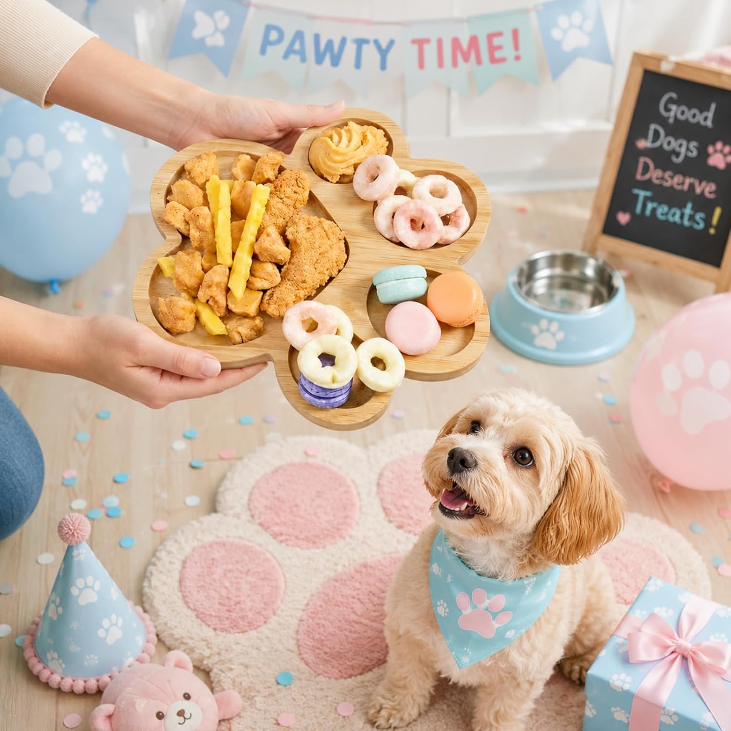 2 Pcs Wooden Serving Tray, Paw and Bone Shaped Charcuterie Boards Snack Platters Board with Grooves for Party, Housewarming, Gifts (10x10 Inch, 5.9x12 Inch)