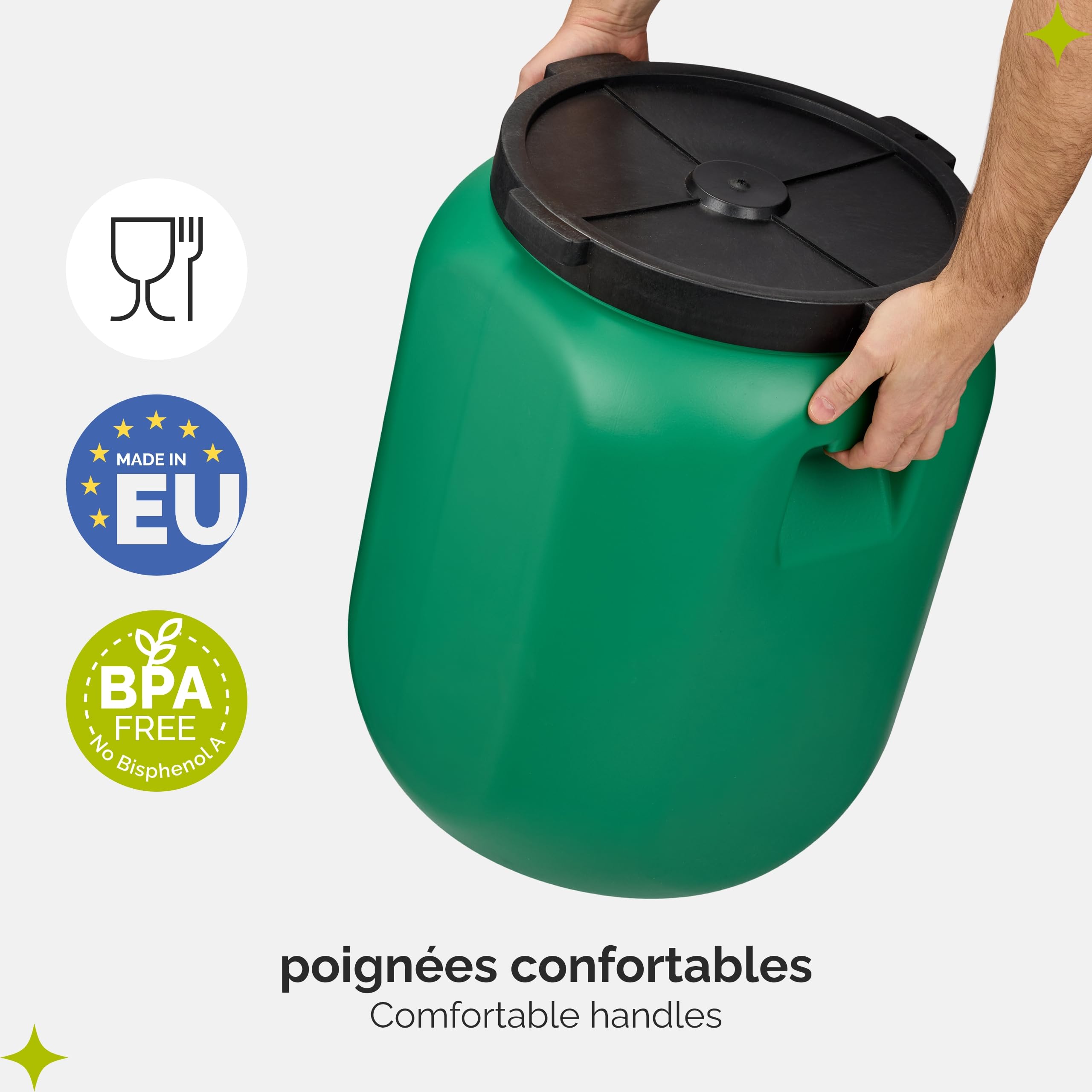 Garronda 60L Fût Plastique Alimentaire avec Robinet – Récupérateur d'Eau Sans BPA pour Eau, Fermentation, Croquettes, Choucroute GD-0142