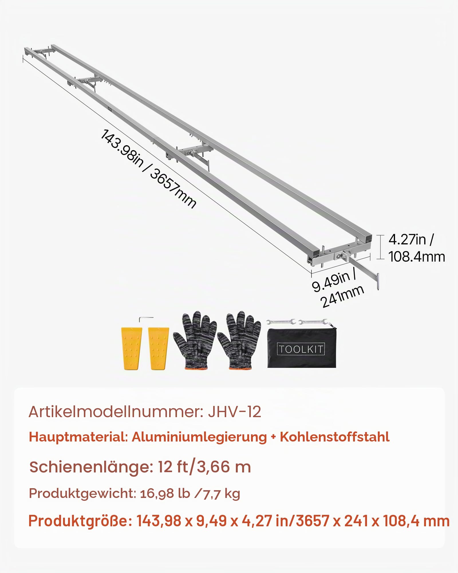 VEVOR 3,66m Sägewerk-Schienenführungssystem, 4 Querbalken-Kettensägenfräs-Kits, Alu-Sägefrässchienensystem für Kettensäge, 2 Keile, Schienenfräsführungs-Kit für Bauarbeiter & Holzarbeiter