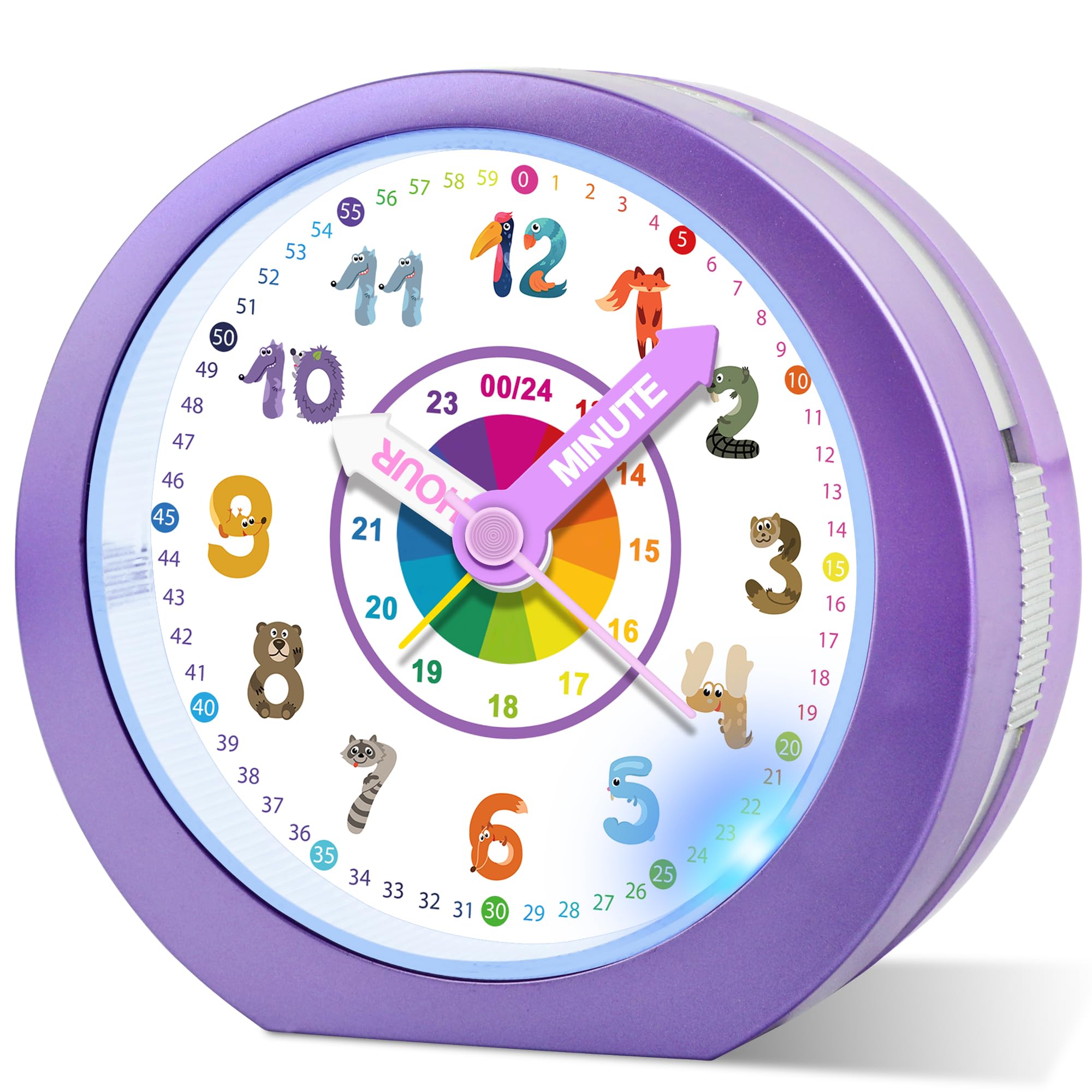 Ayybboo Analog Wecker Kinder Ohne Ticken für Kinderzimmer | Kinderwecker für Mädchen Jungen mit Nachtlicht und Schlummerfunktion,Batteriebetriebener Lernwecker für Schulzeit und Alltag
