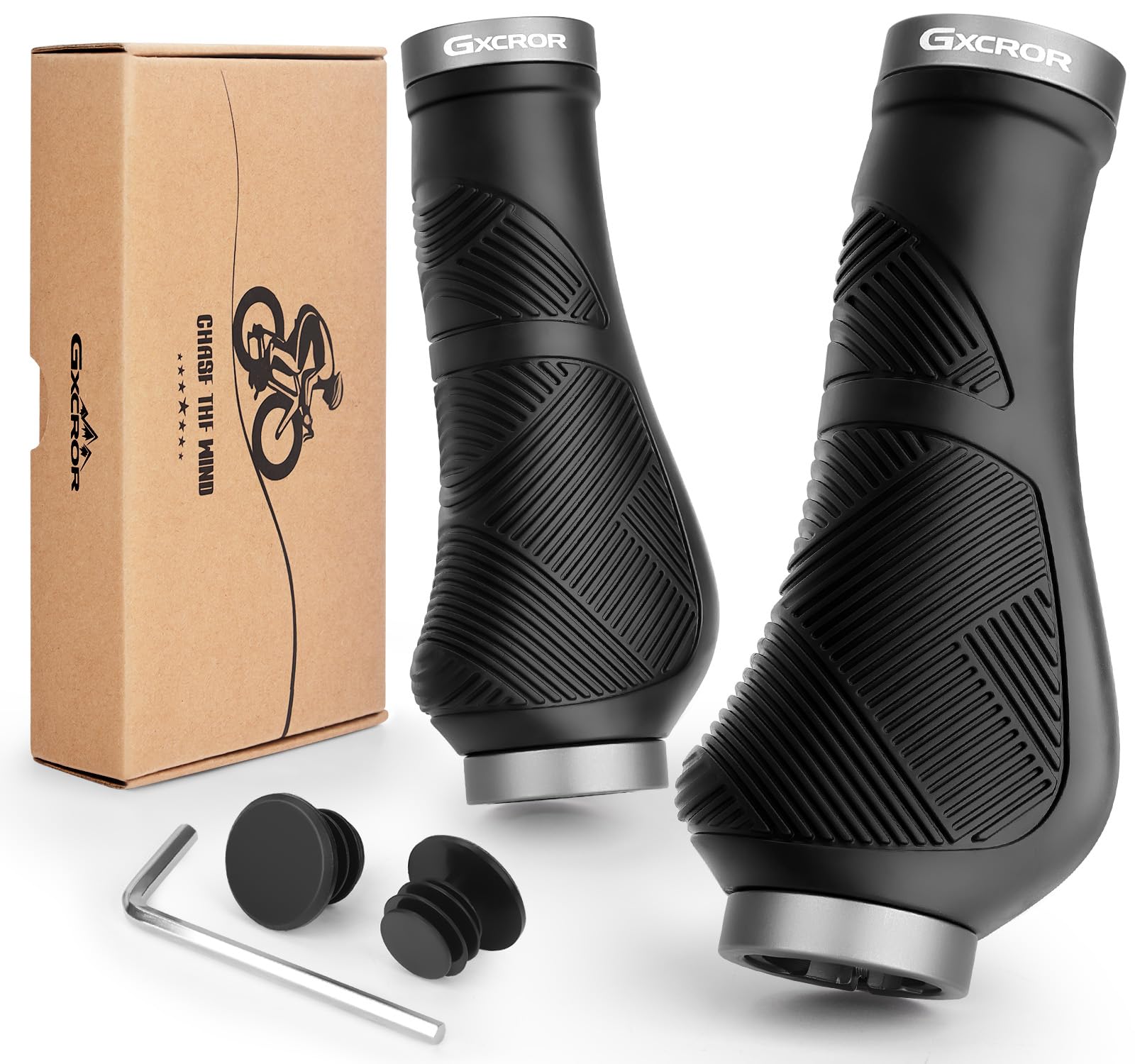GXCROR Ergonomische Fahrradgriffe, rutschfeste Gummigriffe mit doppelter Verriegelung, universell 22.2 mm für Fahrräder/MTB/E-Bikes