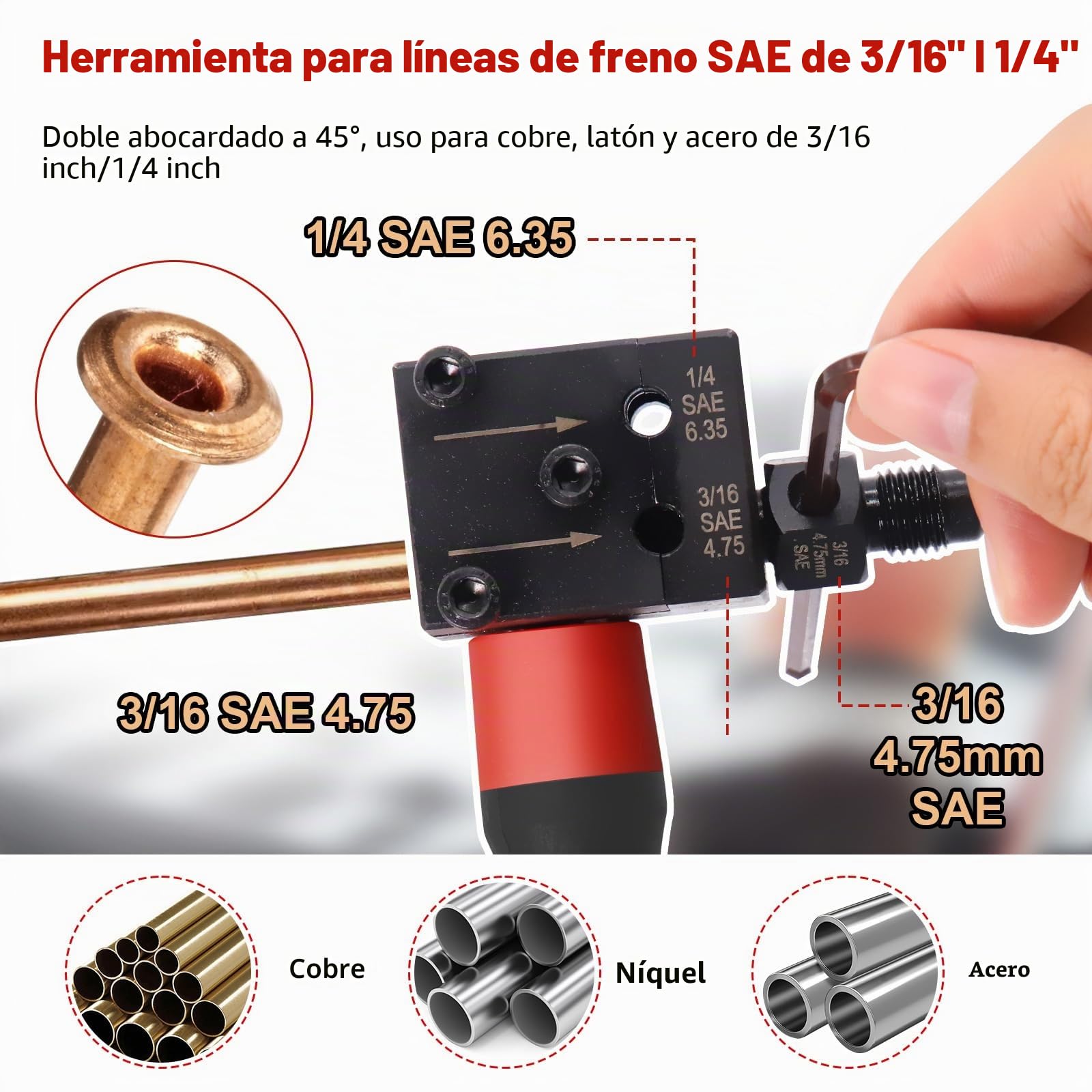 RUIZHI Herramienta de abocardado de tubería de freno para abocardados SAE, 7,62m Ø4,75mm Juego de herramienta de abocardado de tubería de freno con 16 conexiones+5 conectores +llave de carraca de 17mm
