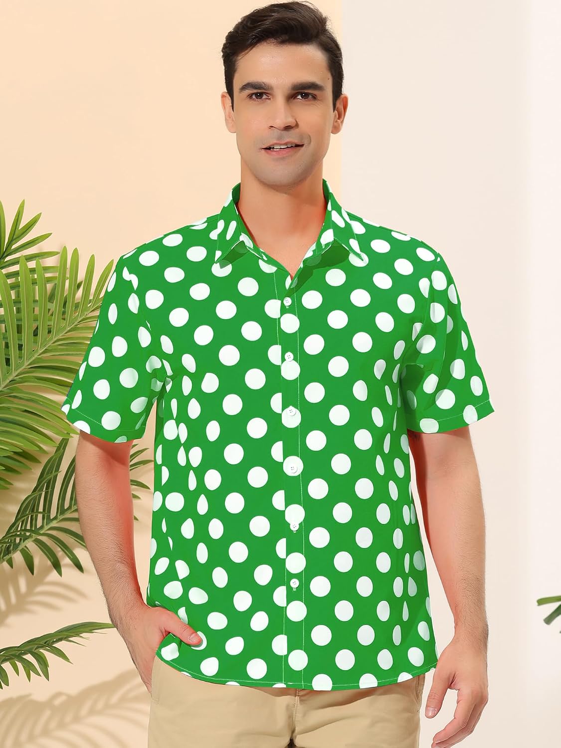 Lars Amadeus Men's Summer Polka Dots Shirt Button Down Short Sleeves Pattern Hawaiian Shirts