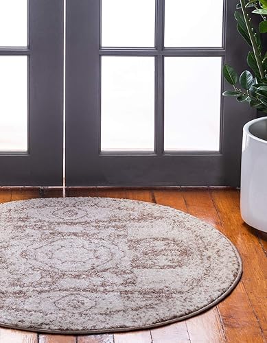 Vista 175 de Unique Loom Bromley Collection Vintage Traditional Medallion Border - Alfombra, Polipropileno, Amarillo/Crema azu/marfil,Gris