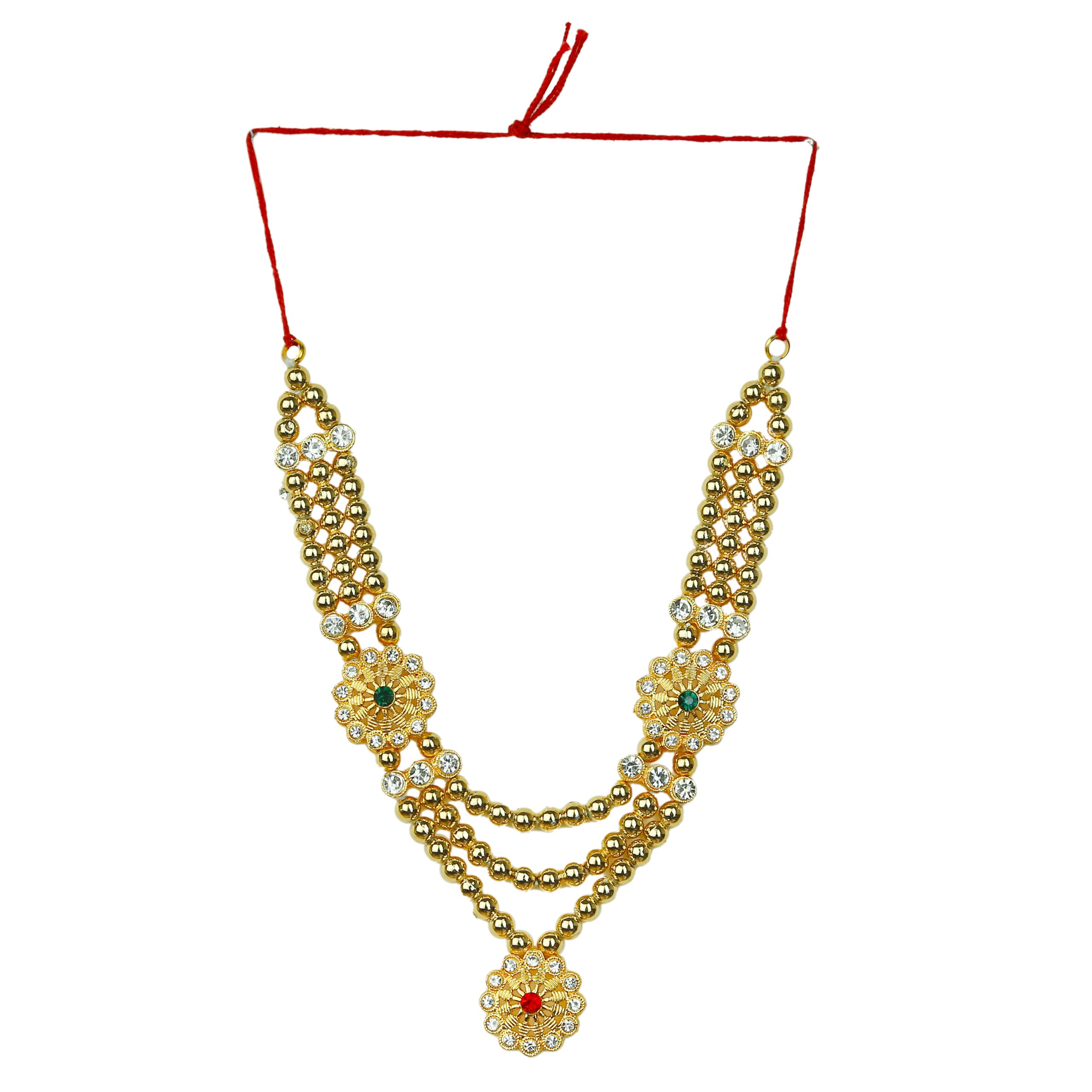 Decorative Mala Moti Beads Mala Set for Laxmi Ganesh Devi Maa Radha Krishna Puja Goddess Haar Sringar Set Deities jewellery for Traditional Festival Navratri God Idol Statue(Size:-3.5")(Golden)