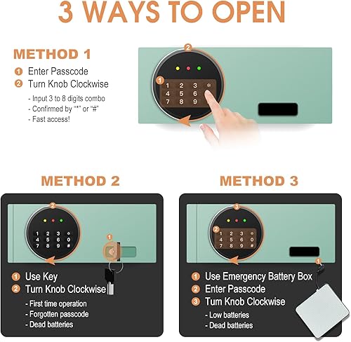 Miniatura 5 de Caja fuerte de seguridad para el hogar pequeña de 1.0 pies cúbicos, caja fuerte con teclado digital con cerradura de combinación y llaves de