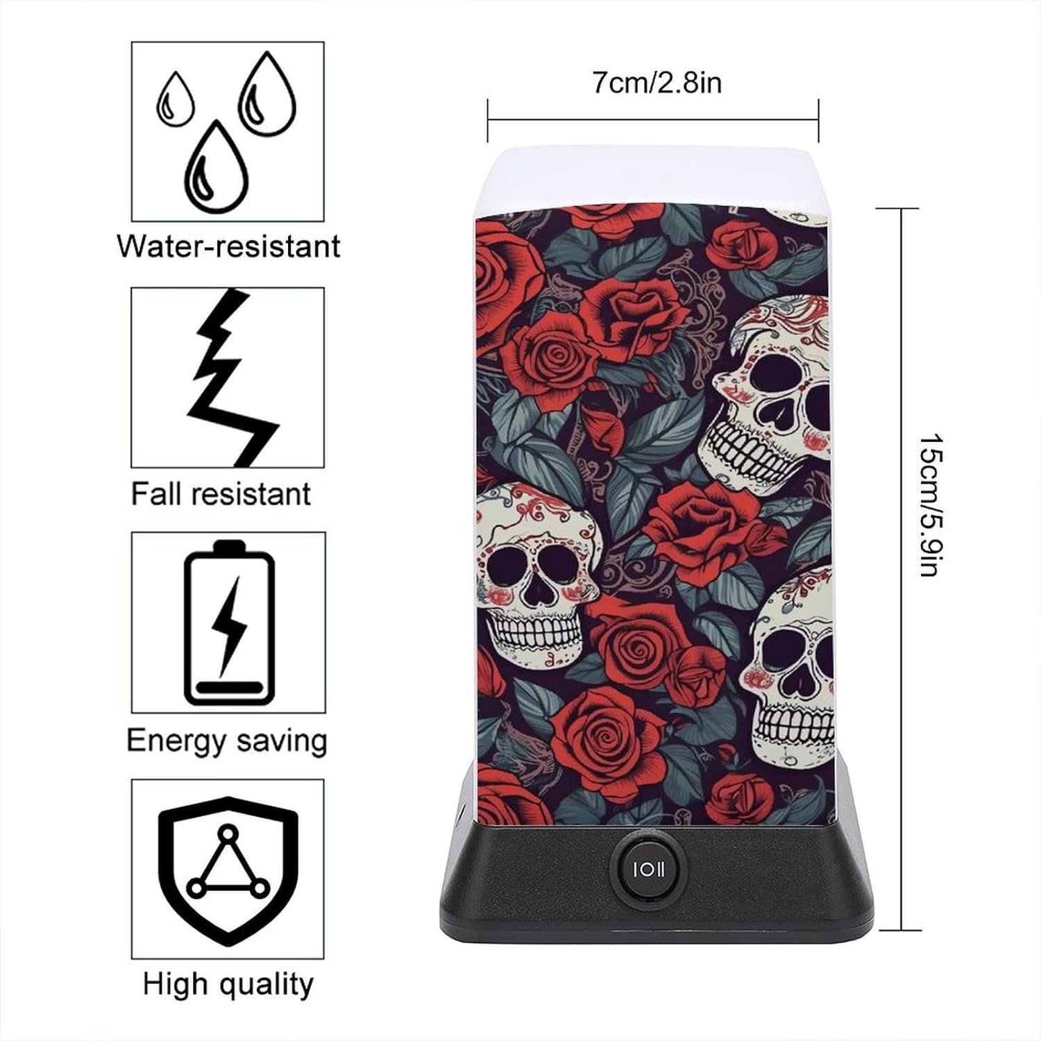 Desk Lamp for Office Home Dimmable Small Desk Lamp Sugar Skulls and Red Roses Battery Operated Lamp for Reading Study Work