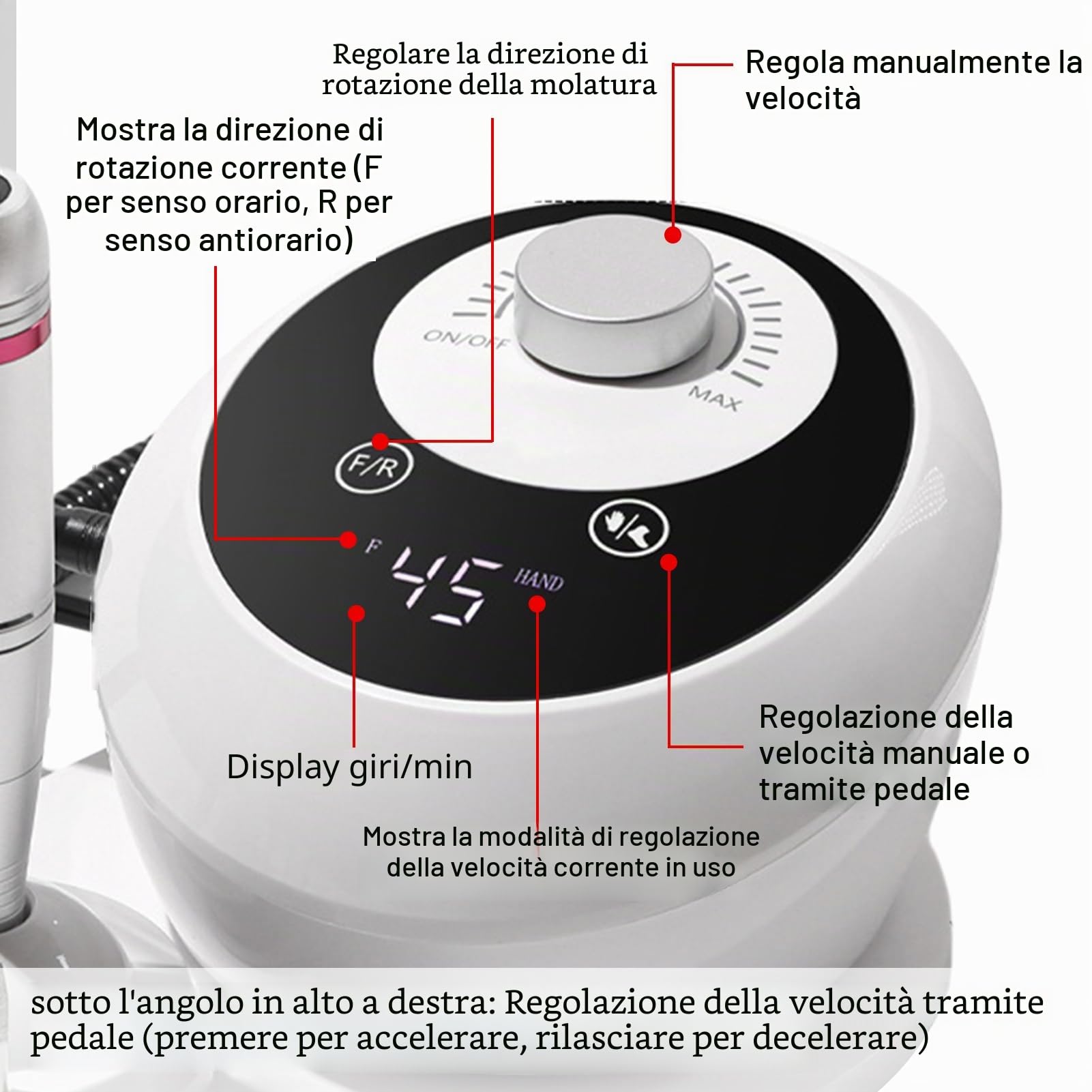 Fresa elettrica professionale, 45000 giri/min, fresa per unghie in gel, lima elettrica per unghie con lima per unghie, manicure, pedicure, set di accessori per uso domestico, saloni di unghie