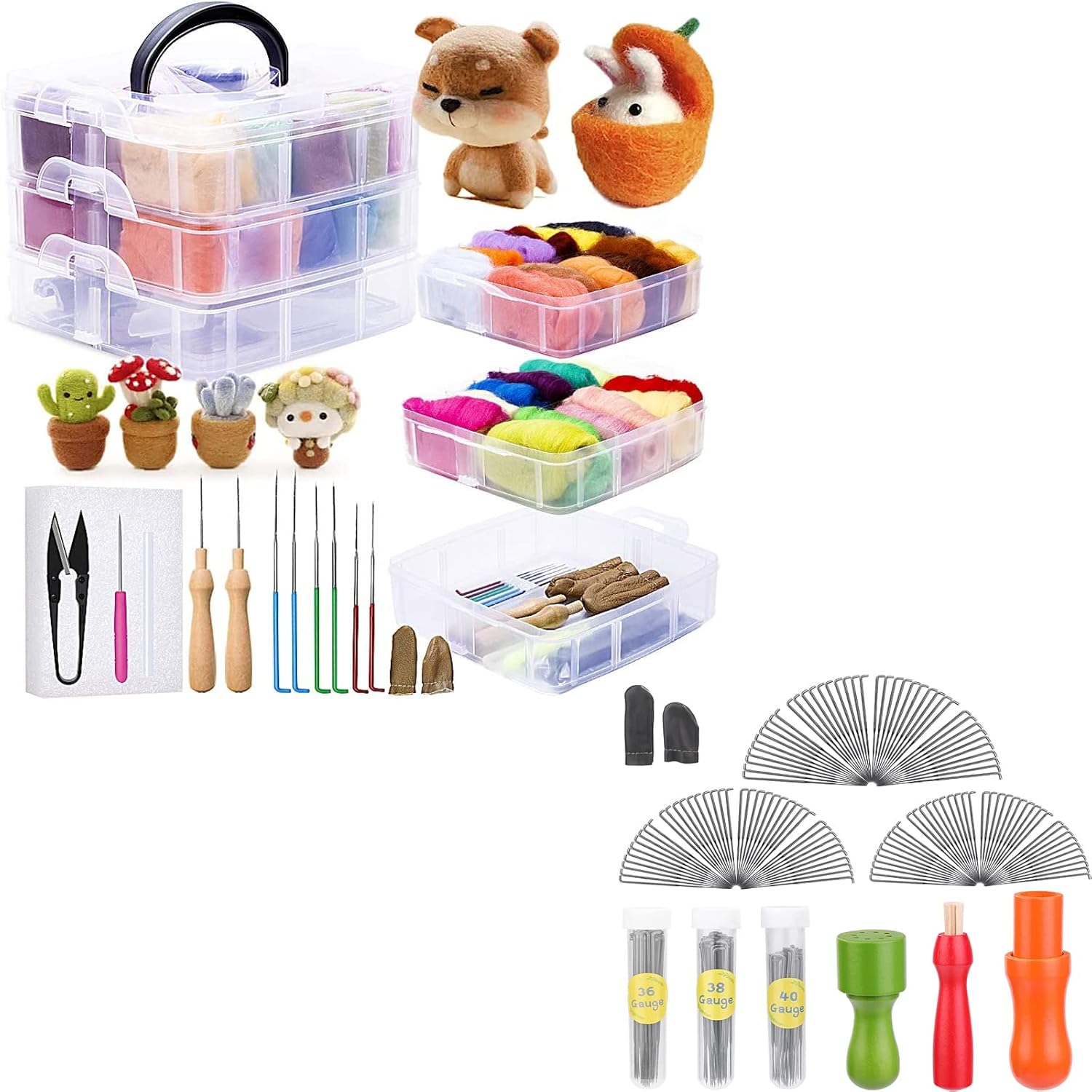 JUPEAN Needle Felting Kit, Wool Roving (5g/Color), Complete