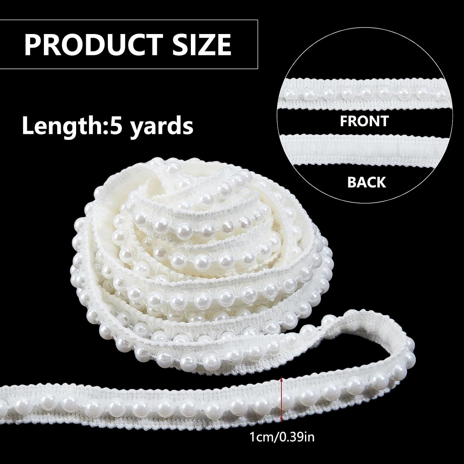 5 Yard Pearl Beaded Trim, 10 mm Wide White Edge Ribbon Strips Glitter Beads Woven Applique Edge Trim, Faux Pearls Ribbon for Wedding Dress Decorations and DIY Crafts