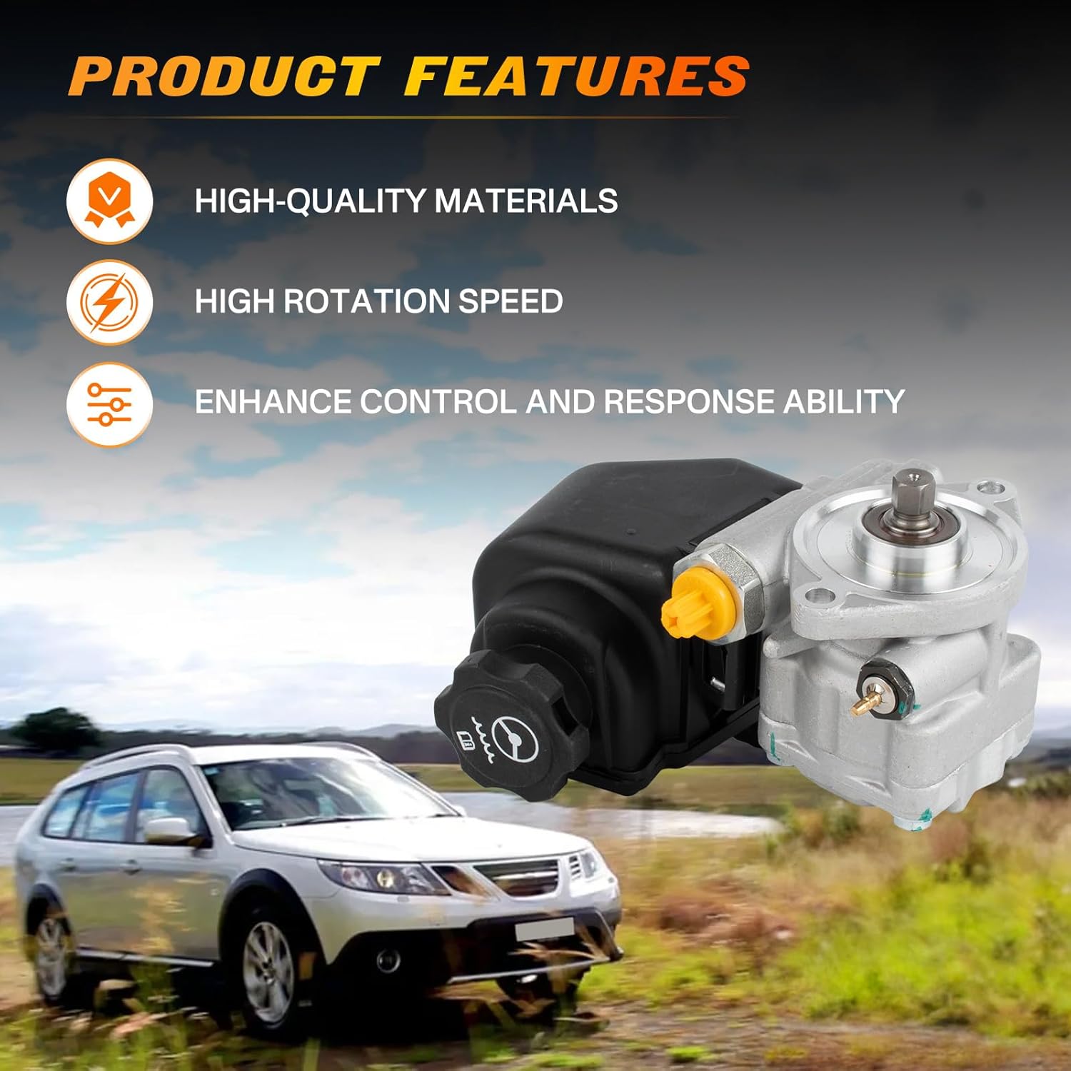 12785125 Power Steering Pump with Reservoir Compatible with Cadillac BLS 2007-2008 Saab 9-3 2003-2011 9-3X 2010 L4 2.0L Replace 12782949 12842028 12773869