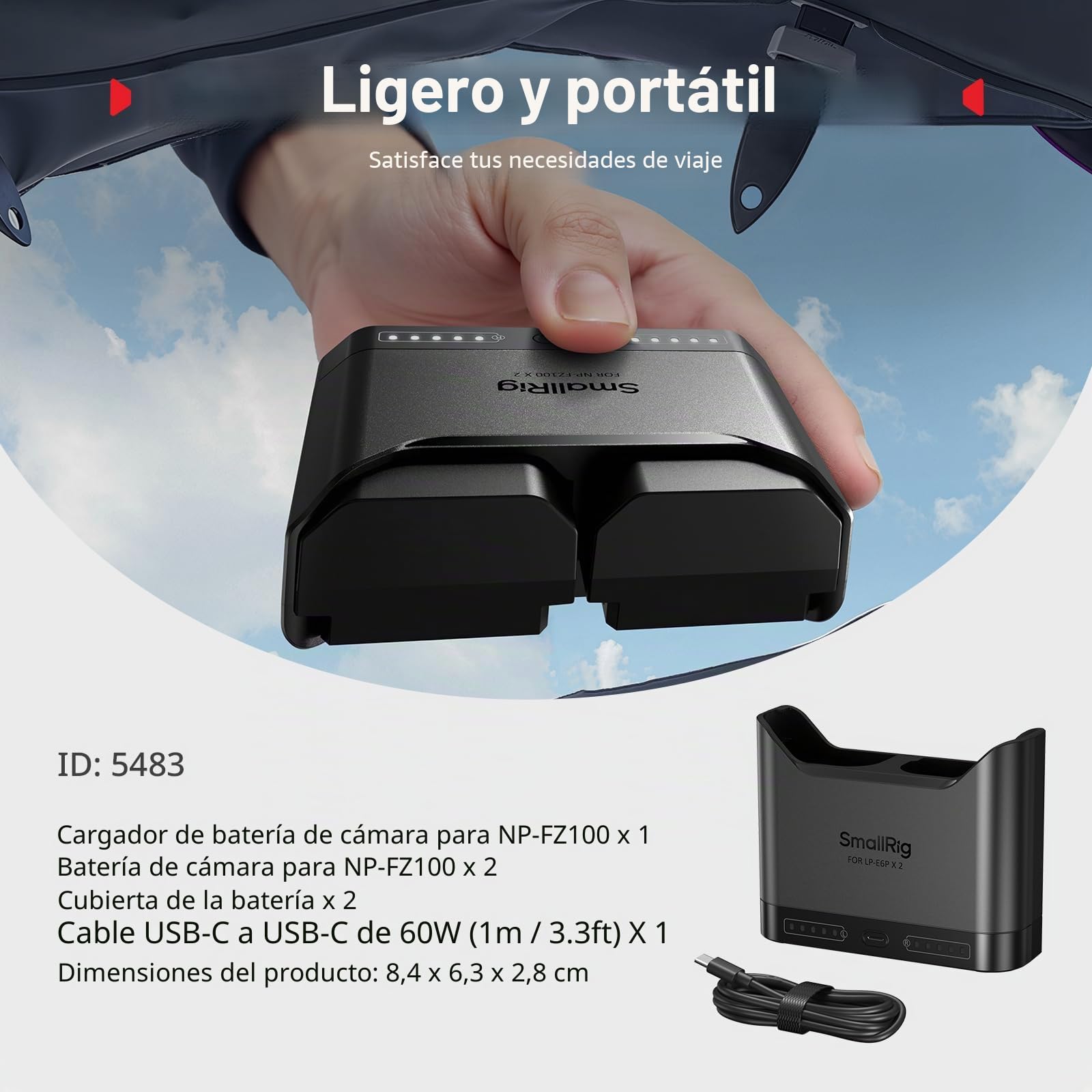 SMALLRIG Kit de Batería NP-FZ100 para Sony, Cargador Dual 22.5W con Baterías 1940mAh, Compatible con Alpha A7III/A7IV/A6700/FX3/FX30/A9/A7C/A7CII/A7RIII/ZV-E1-5483