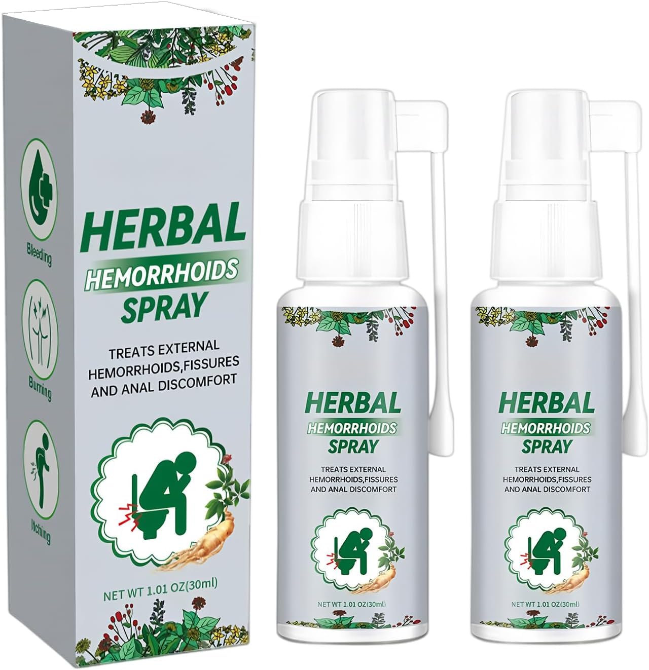2PC Hémorroïdes Spray,Spray De Traitement Contre Les Hémorroïdes,Skin Therapy Cream, Réduit les Gonflements, Soulage la Douleur et l'inconfort, et Répare les Dommages