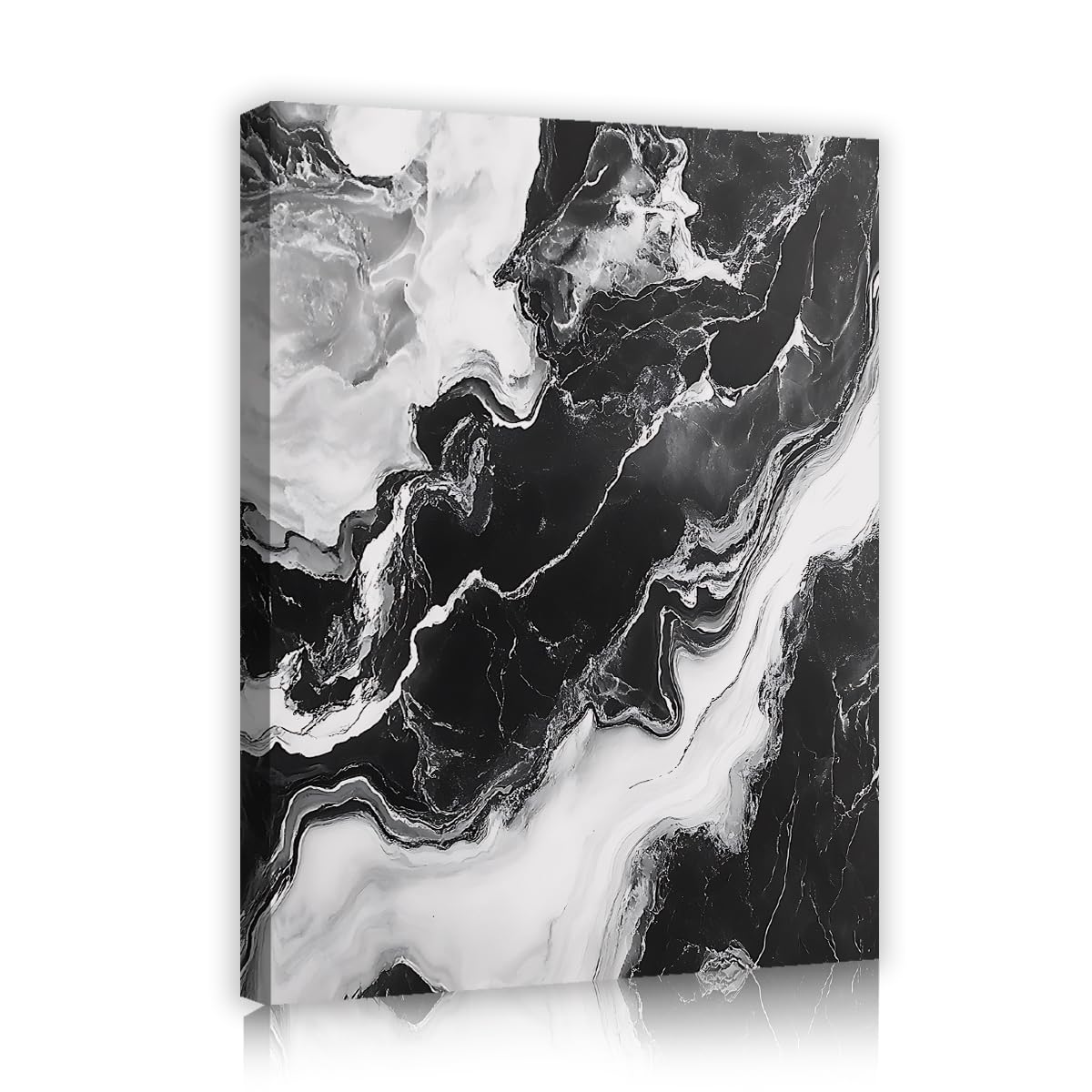TOANGWALL Minimalist Black White Ink Framed Canvas Wall Art Hallway Nordic Abstract Stone Pattern Print Poster for Study Lounge Decor 70x85cm