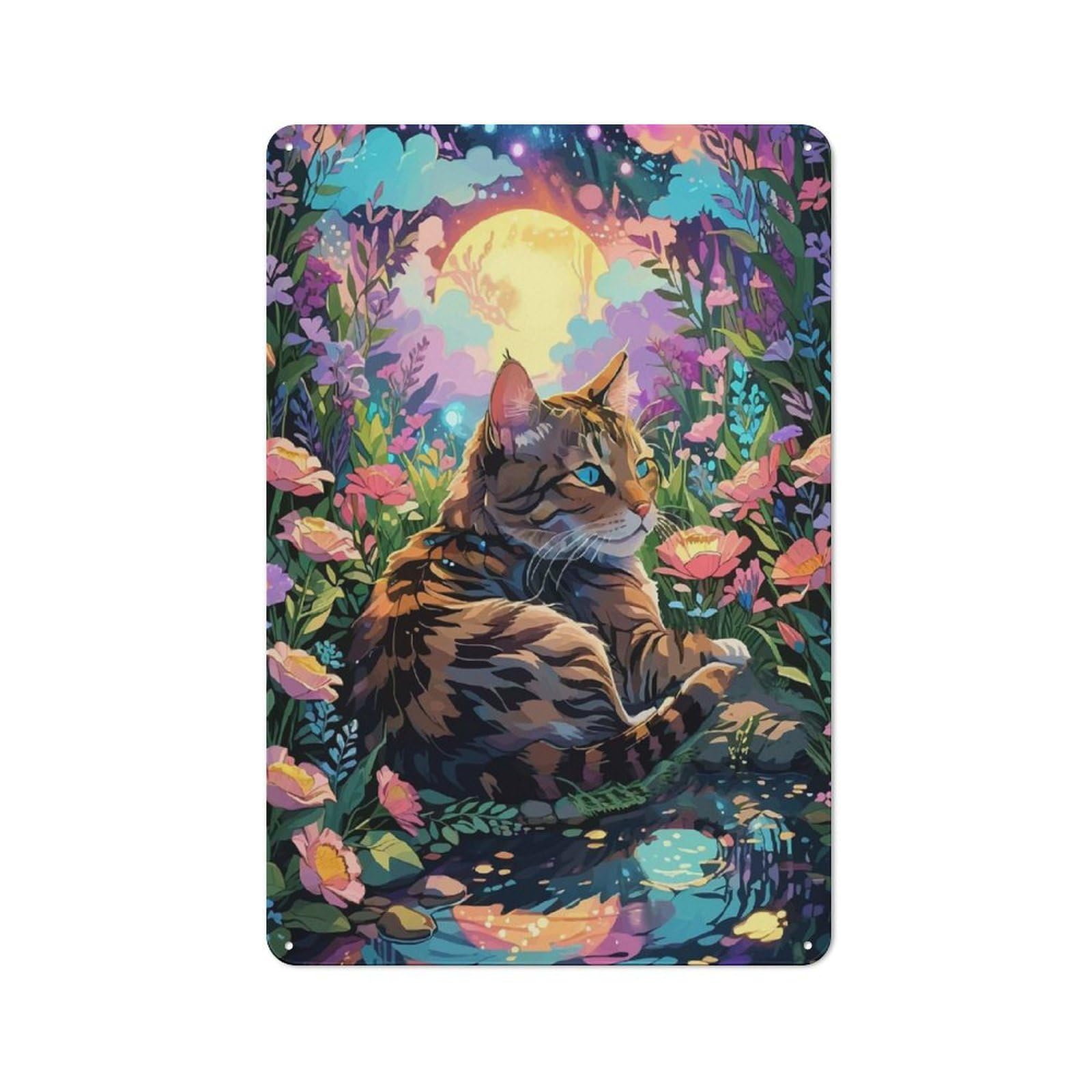 Vintage Cat in A Moonlit Garden Vintage Metal Sign 30x20cm, Pub Wall Decor for Cafe, Pub, Workshop Or Home Bar
