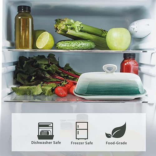 Miniatura 8 de Hasense Mantequillera con tapa, plato de mantequilla de cerámica con tapa para encimera, soporte de mantequilla de porcelana con diseño de mango