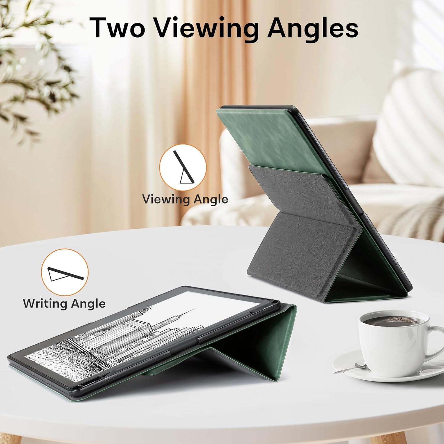 CoBak Case for Tablet Reader - All New PU Leather Cover with Auto Sleep Wake Feature for Tablet Reader 10.2" 2022 & 2024 Released with Pen Holder (not Compatible with Remarkable),Emerald