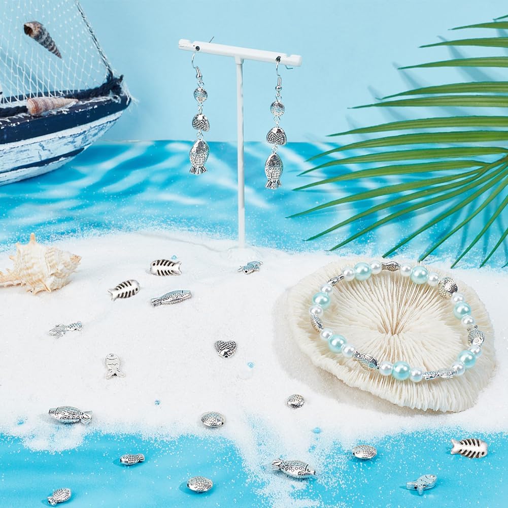 SUNNYCLUE 100Pcs Fish Beads Bulk Fishes Spacer Beads Tibetan Antique Silver Alloy Ocean Animal Loose European Vintage Bead for DIY Earring Necklace Bracelet Jewelry Making Findings Accessories - Image 4