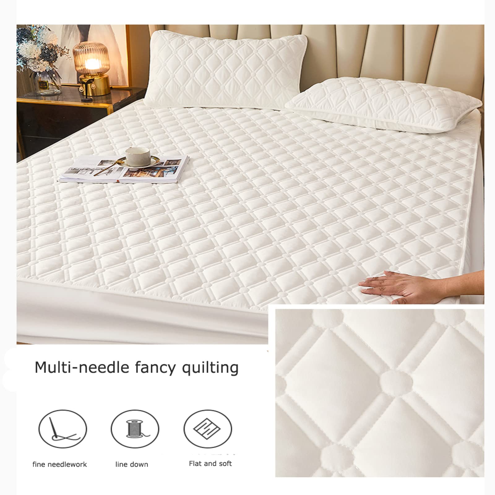 ONURTH Spannbettlaken Elastisch Weich Und Bequem 180 * 220 cm, Dickes, gestepptes Spannbettlaken aus Baumwolle, Rutschfester Matratzenschoner, Bettlaken für Gastfamilien und Hotels, dunkelgrau