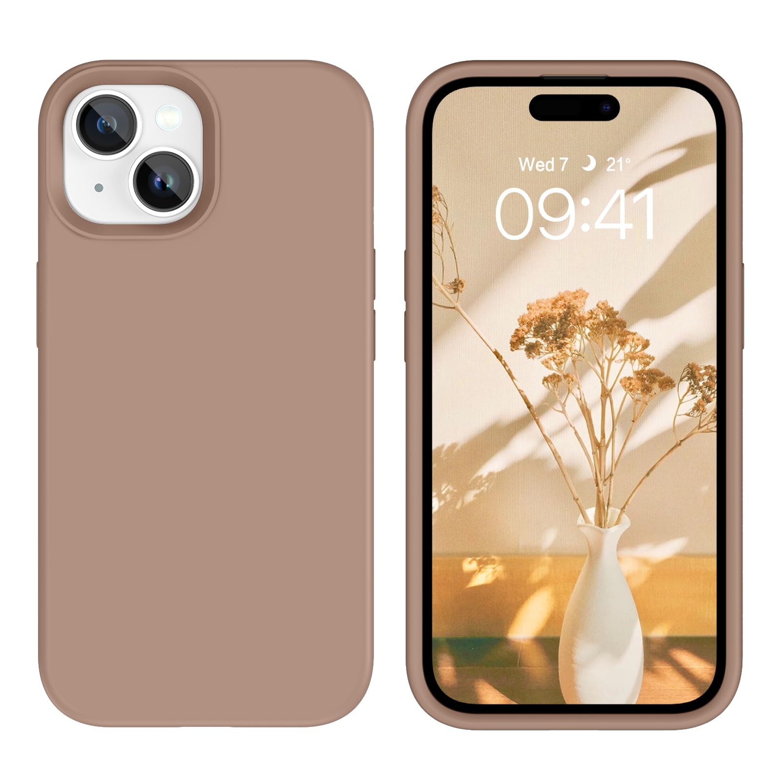 GUAGUA Compatible with iPhone 15 Case, iPhone 15 Silicone Case, Soft Gel Rubber Slim Lightweight Microfiber Lining Cushion Texture Cover Shockproof Protective Phone Case for iPhone 15 6.1'', Brown