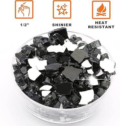 Miniatura 8 de Vidrio ignífugo de 10 libras, vidrio reflectante negro de 12 pulgada para fogata de propano, rocas de vidrio para hogueras seguras para chimenea,